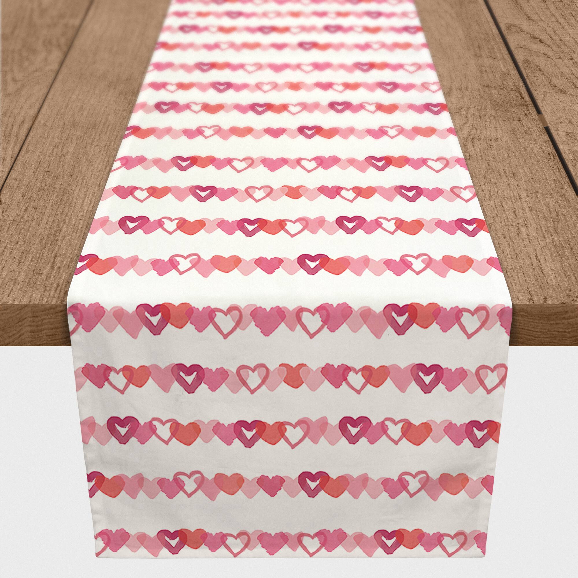 Watercolor Heart Stripes 16" x 72" Cotton Twill Runner