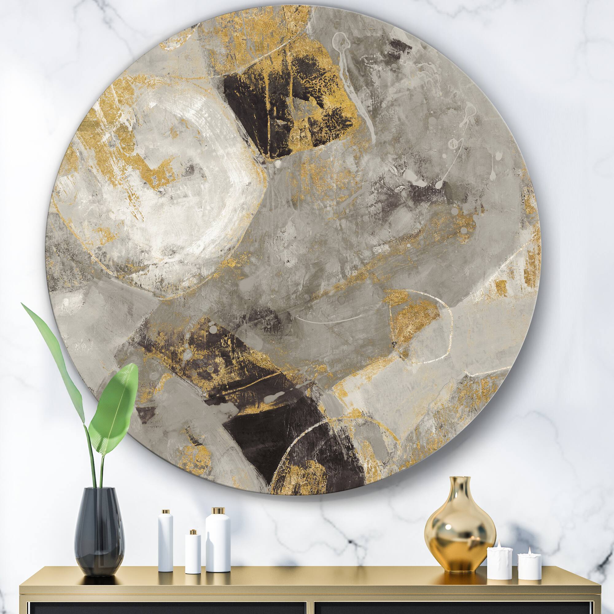 Designart - Glam Gold Desert Neutral - Glam Metal Circle Wall Art