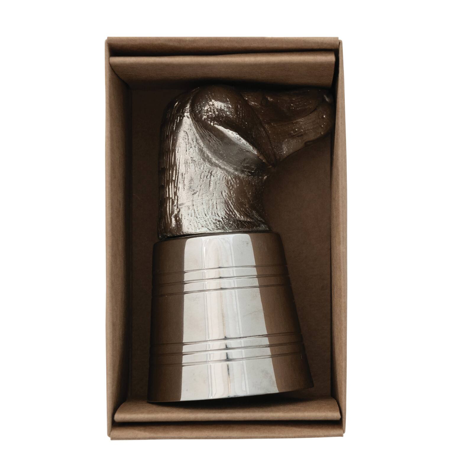 Hello Honey 2 oz. Cast Aluminum and Stainless Steel Dog Head Jigger in Kraft Box, Nickel Finish