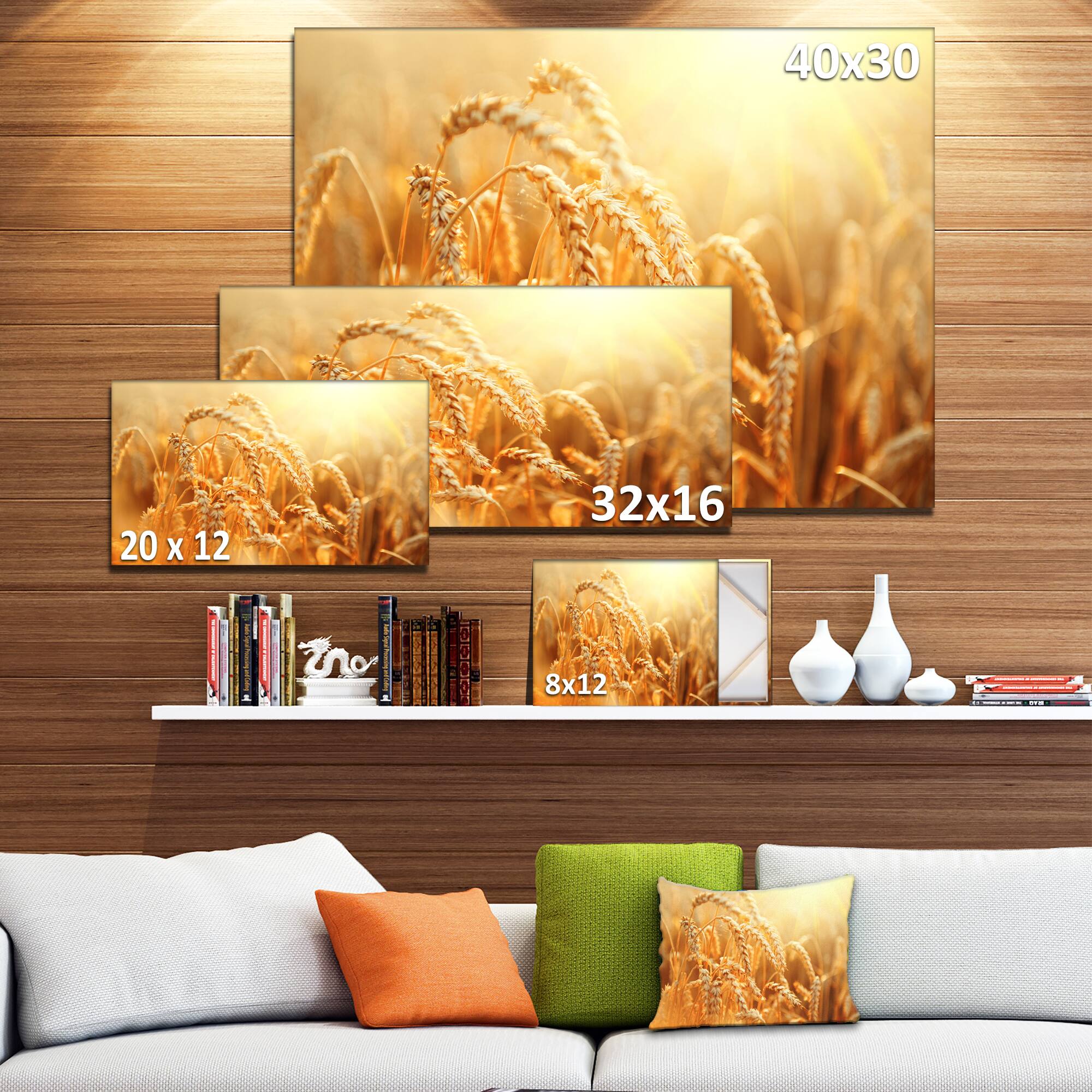 Designart - Ears of Golden Wheat Close up - Large Landscape Canvas Art