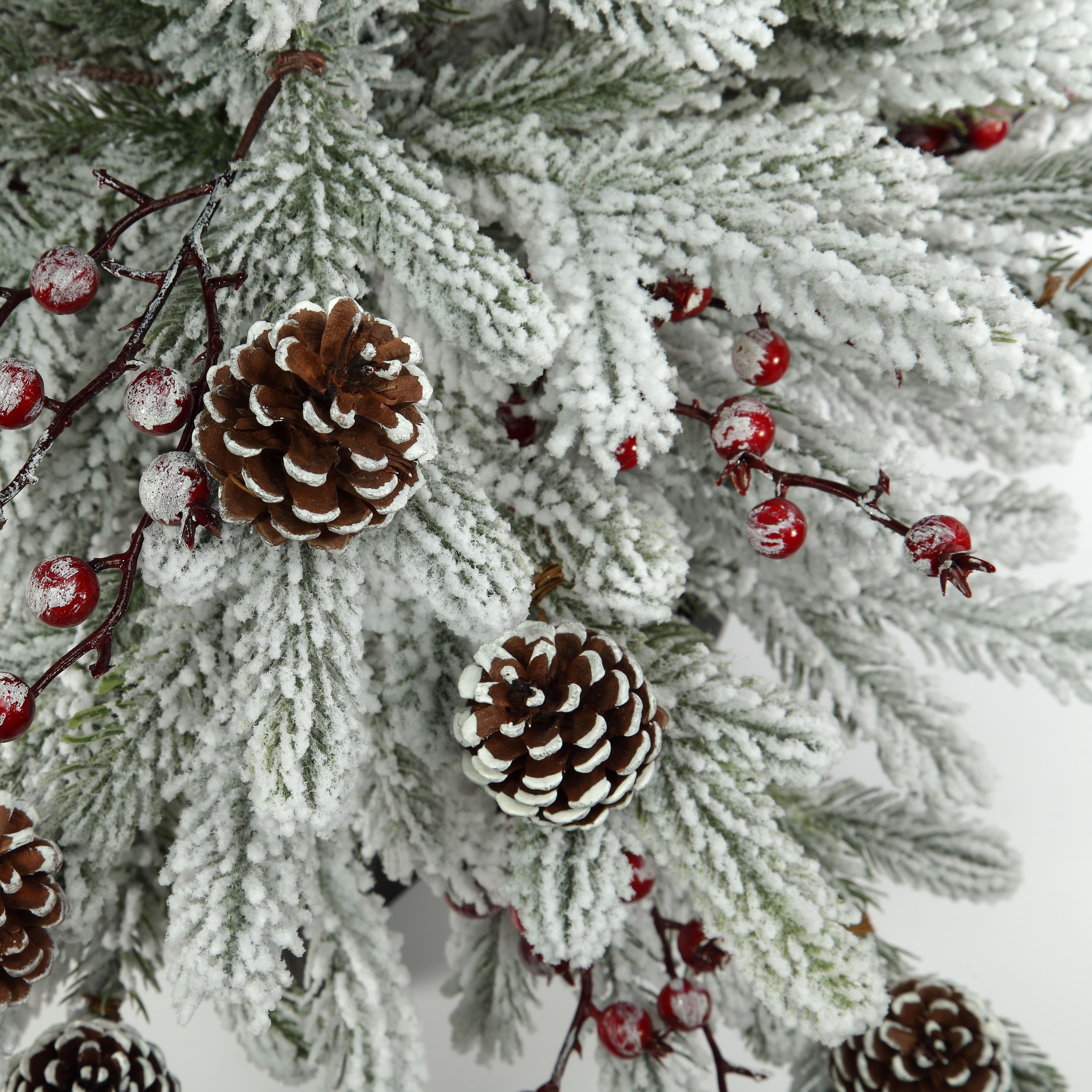 3ft. Unlit Flocked Stockhorn Fir Artificial Christmas Tree in Wooden Pot