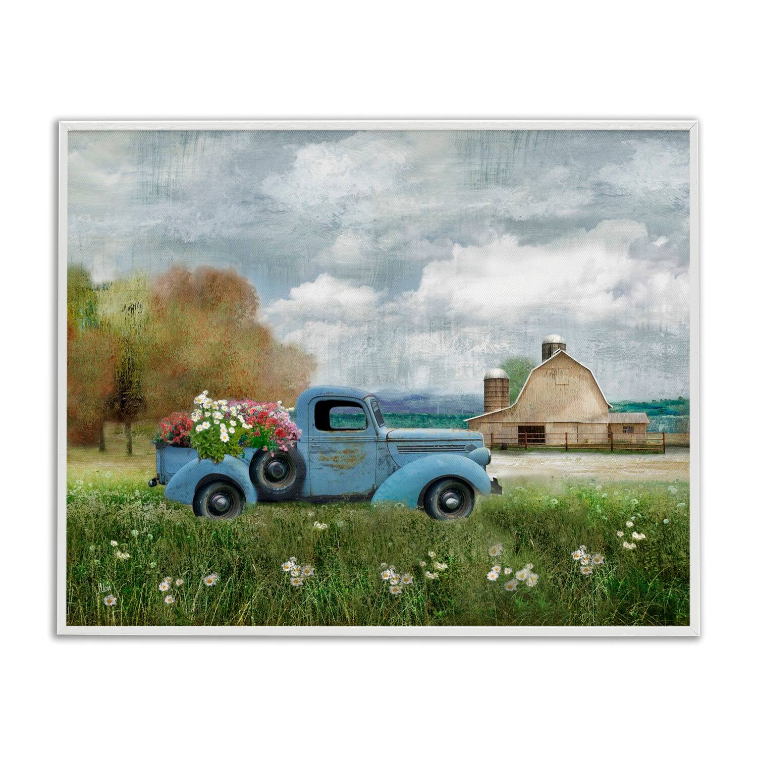 Stupell Industries Vintage Blue Truck in Meadow Framed Giclee Art