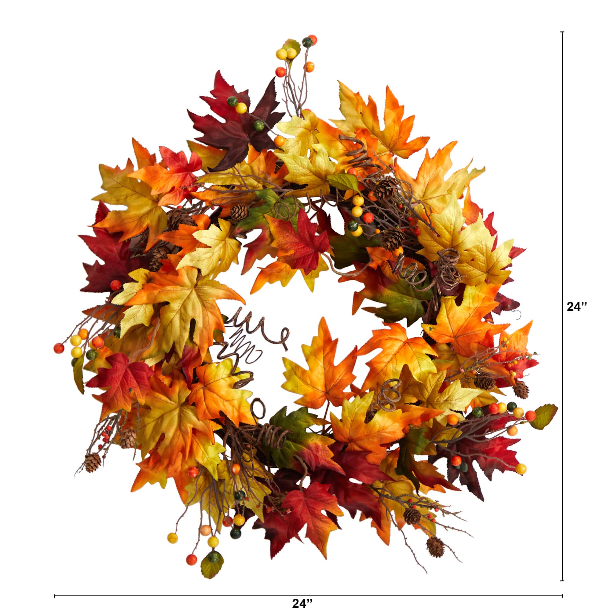 24&#x22; Autumn Maple Leaf &#x26; Berries Fall Wreath