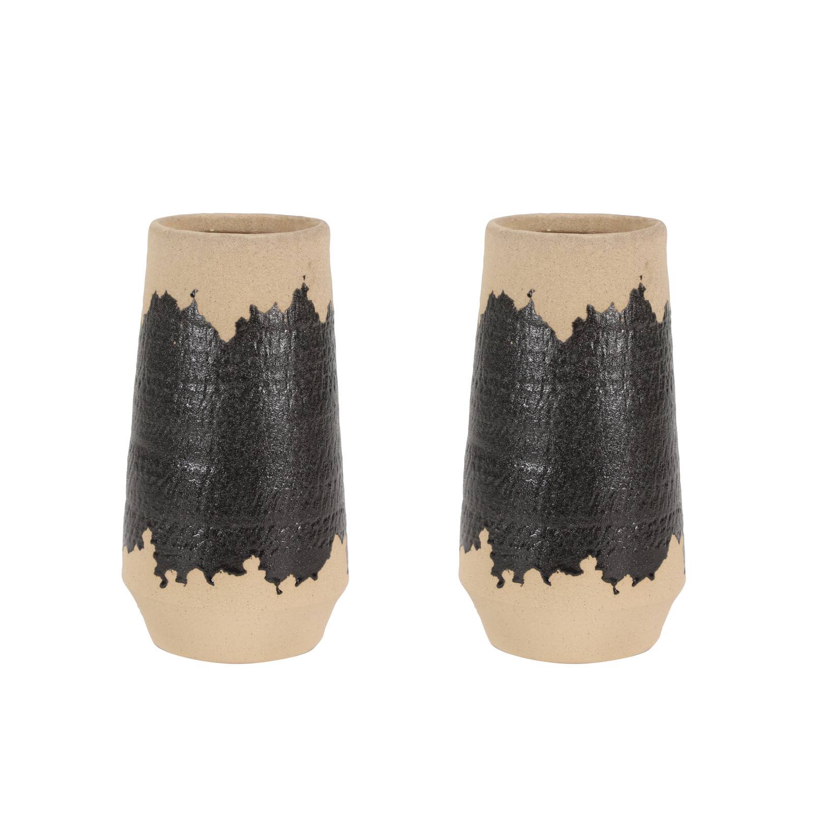 Set of 2 Black Porcelain Contemporary Vase, 7" x 12"