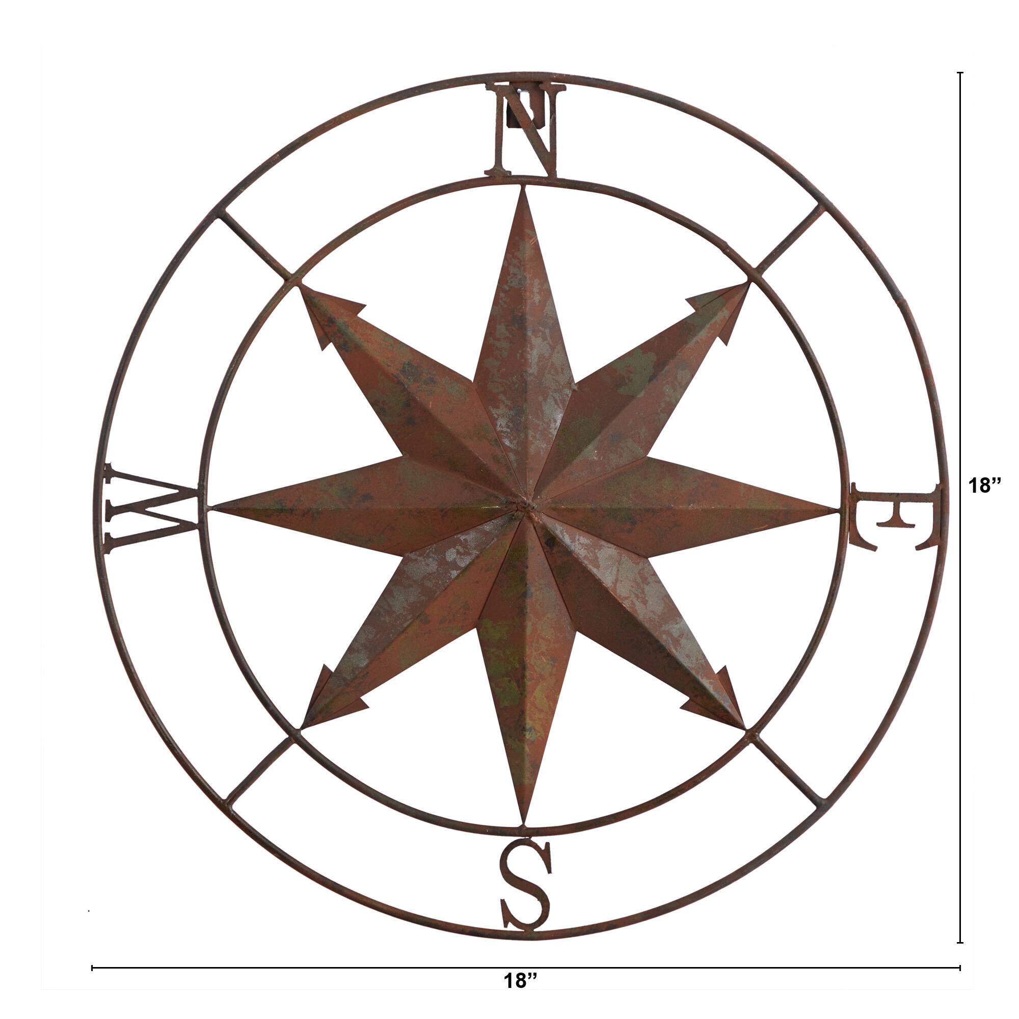 18" Rustic Nautical Metal Compass Wall Art Decor
