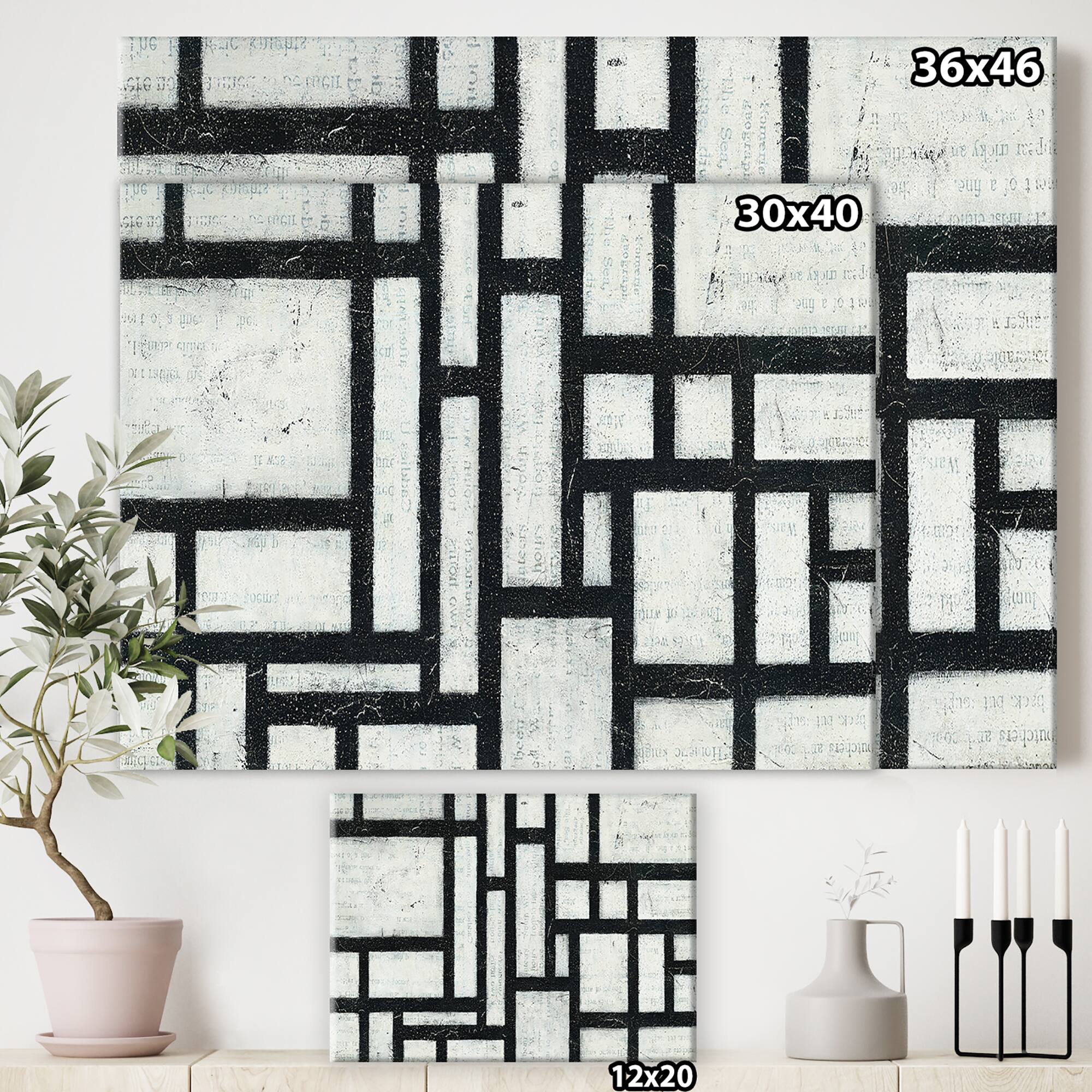 Designart - Black and White Labyrinth geometric - Mid-Century Modern Canvas Art