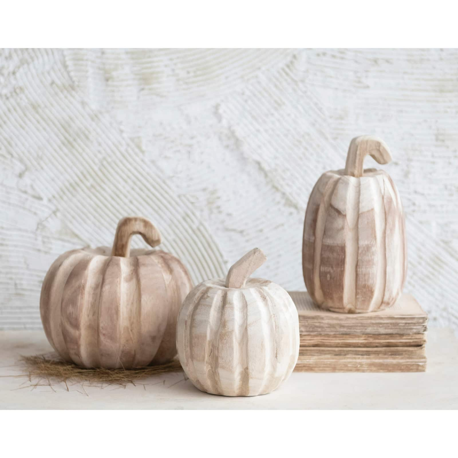 5&#x22; Hand-Carved Paulownia Wood Pumpkin