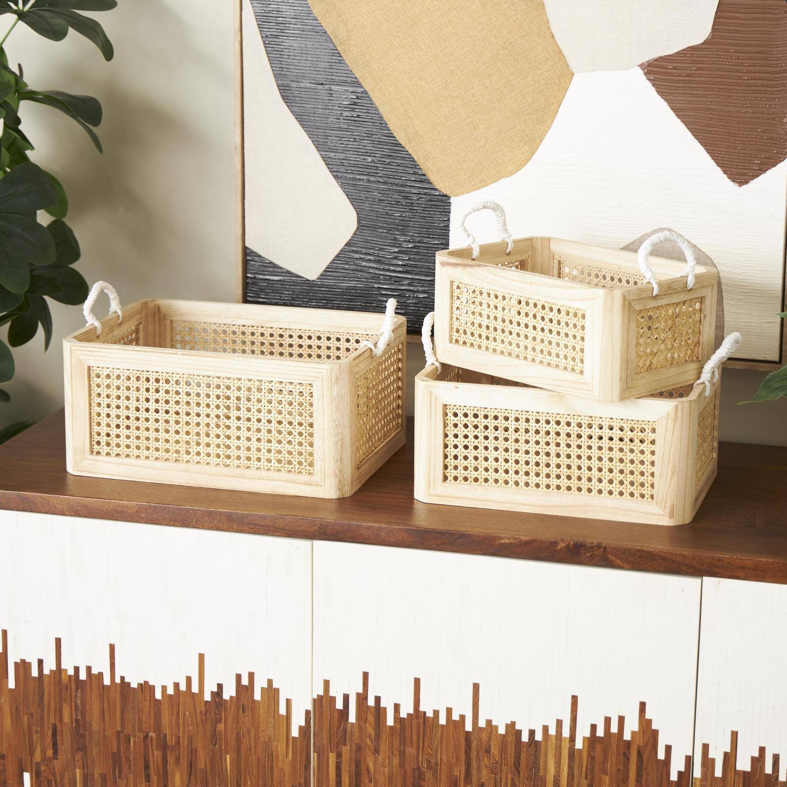 Brown Rattan Woven Storage Basket Set, 3ct.