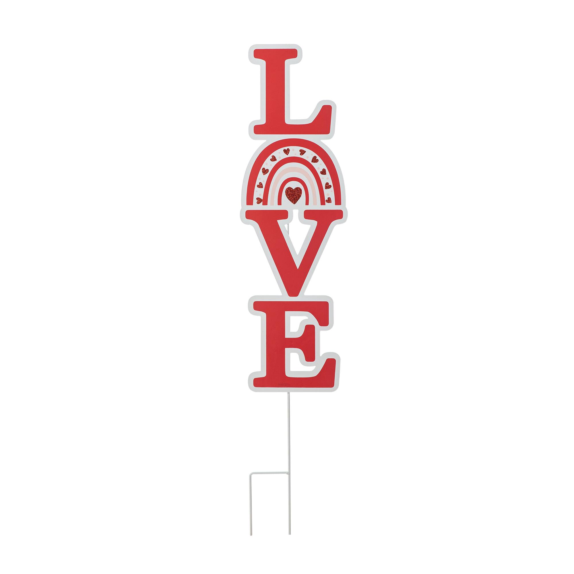Glitzhome® 36" Valentine's Metal Rainbow "LOVE" Yard Stake