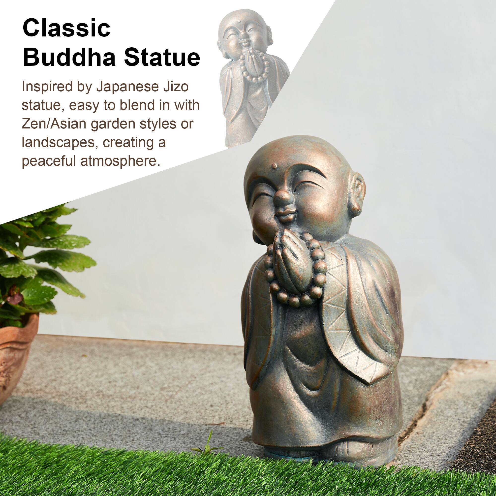 Glitzhome® 16.5" Faux Bronze Little Buddha Monk Garden Statue