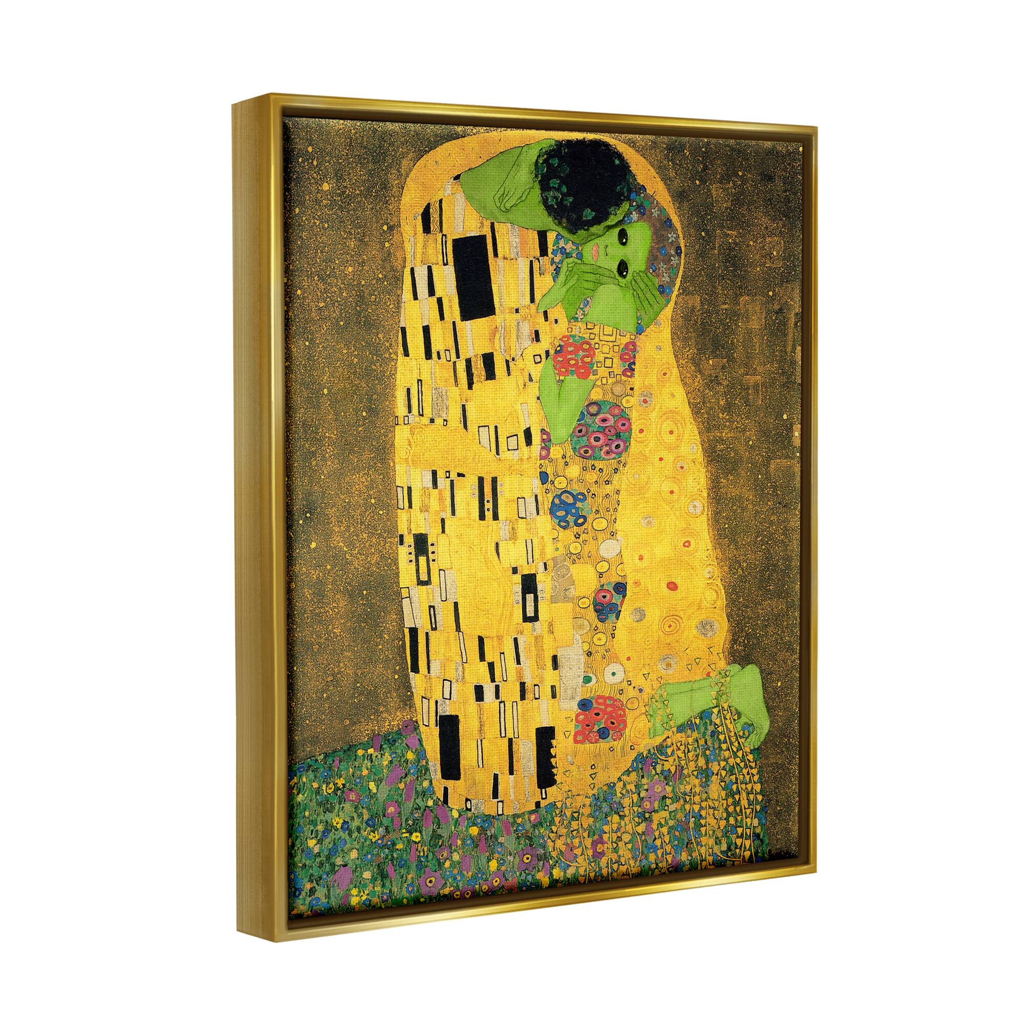 Stupell Industries Funny Classic Klimt Aliens Framed Floater Canvas Wall Art