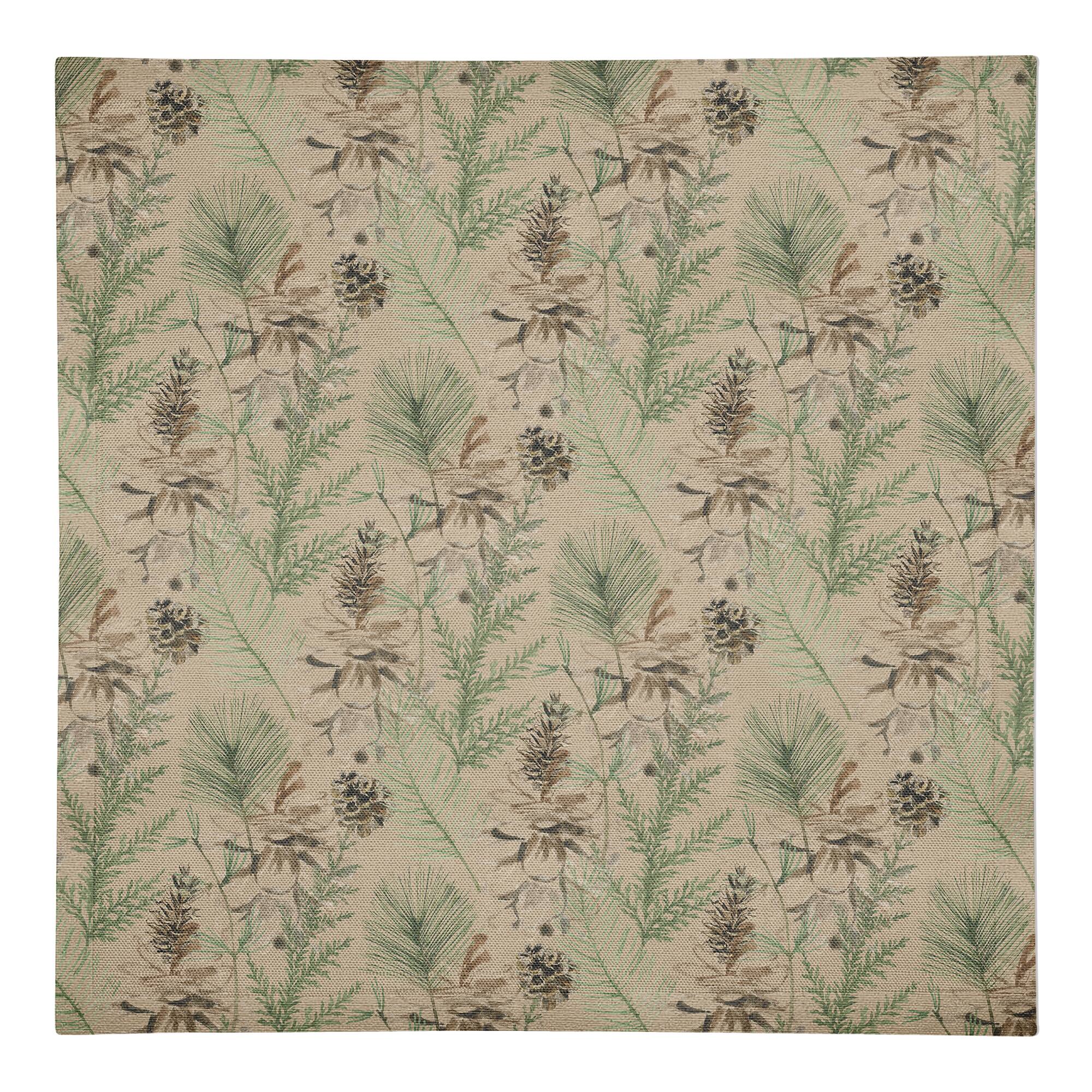 Pine Cones &#x26; Greenery on Brown Cotton Twill Napkin
