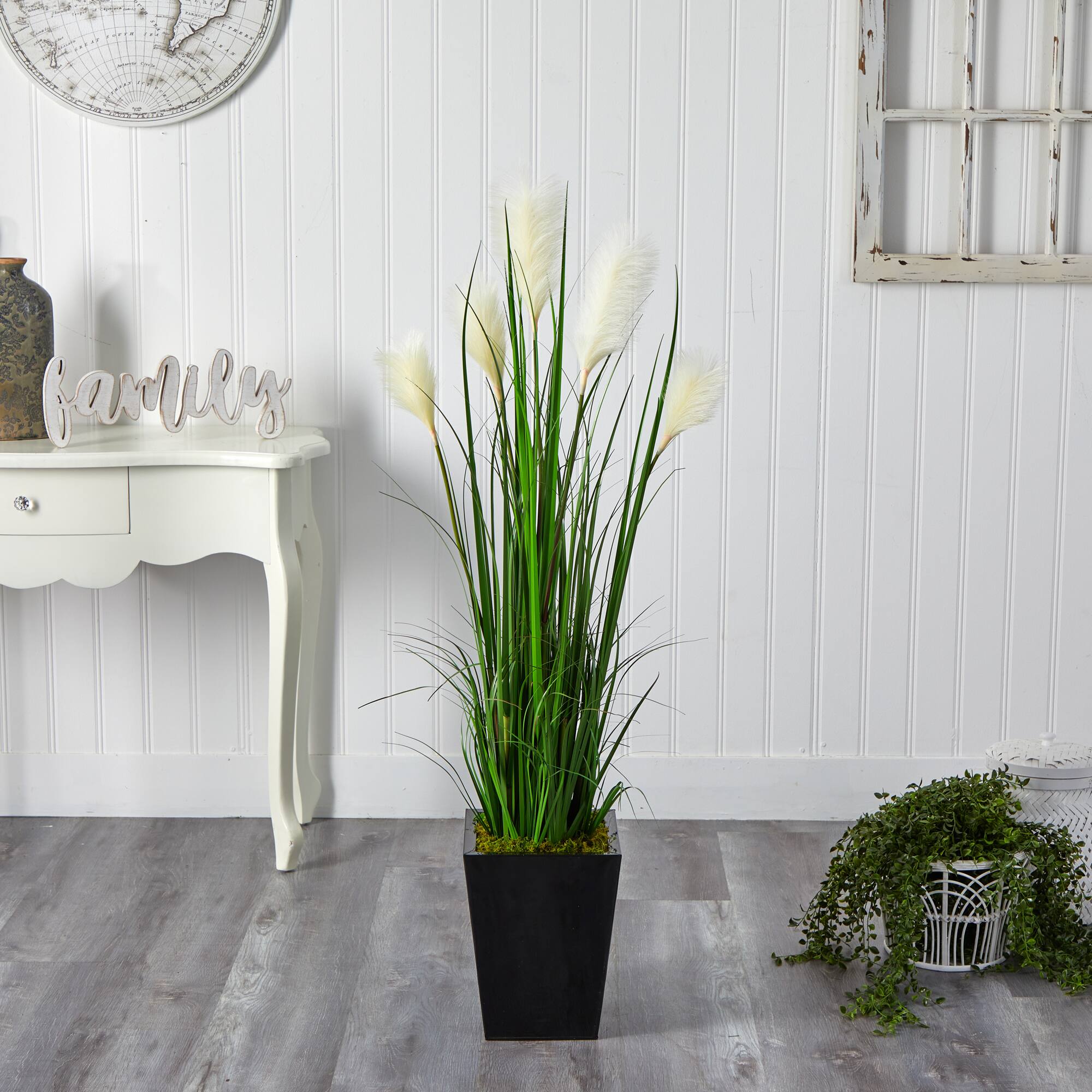 4.5ft. Wheat Plume Grass Plant in Black Metal Planter