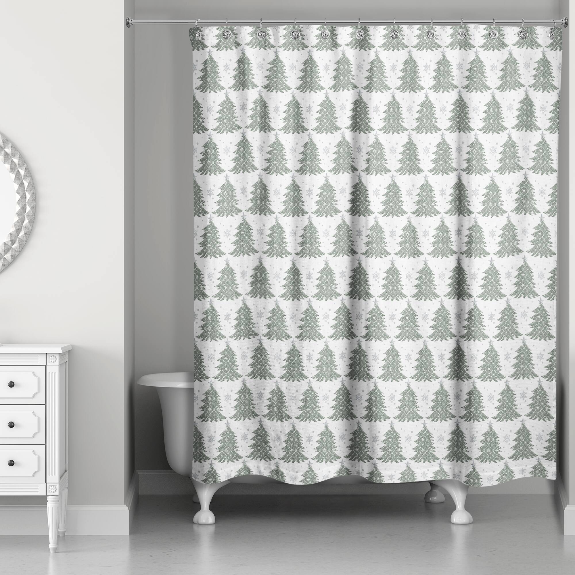 Ornate Christmas Tree Pattern 71&#x22; x 74&#x22; Shower Curtain