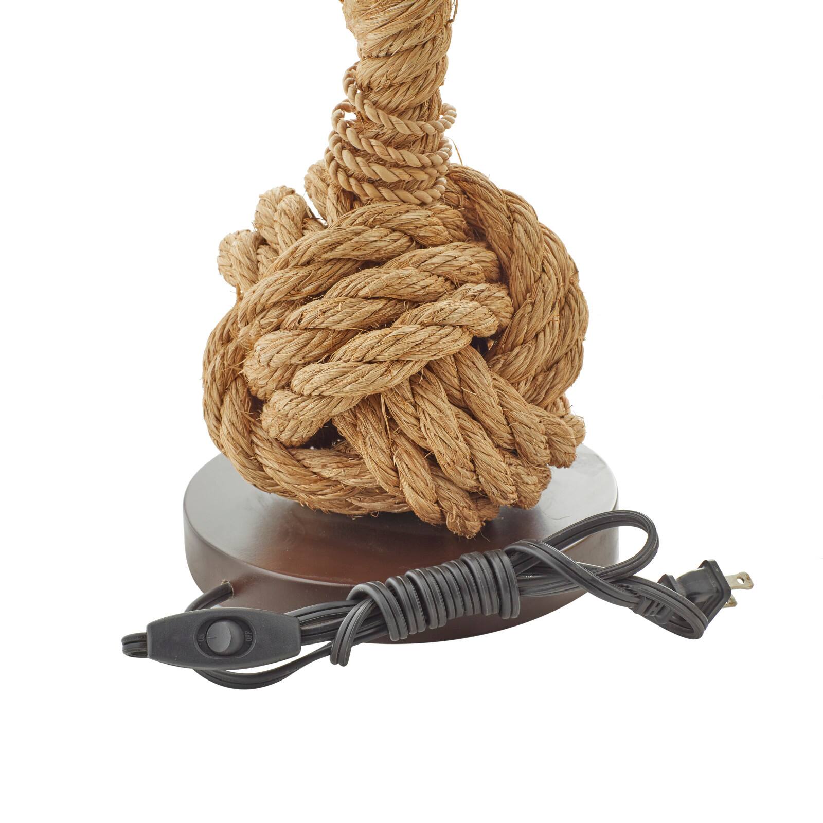 Brown Rope and Iron Rustic Table Lamp, 28" x 13" x 13"