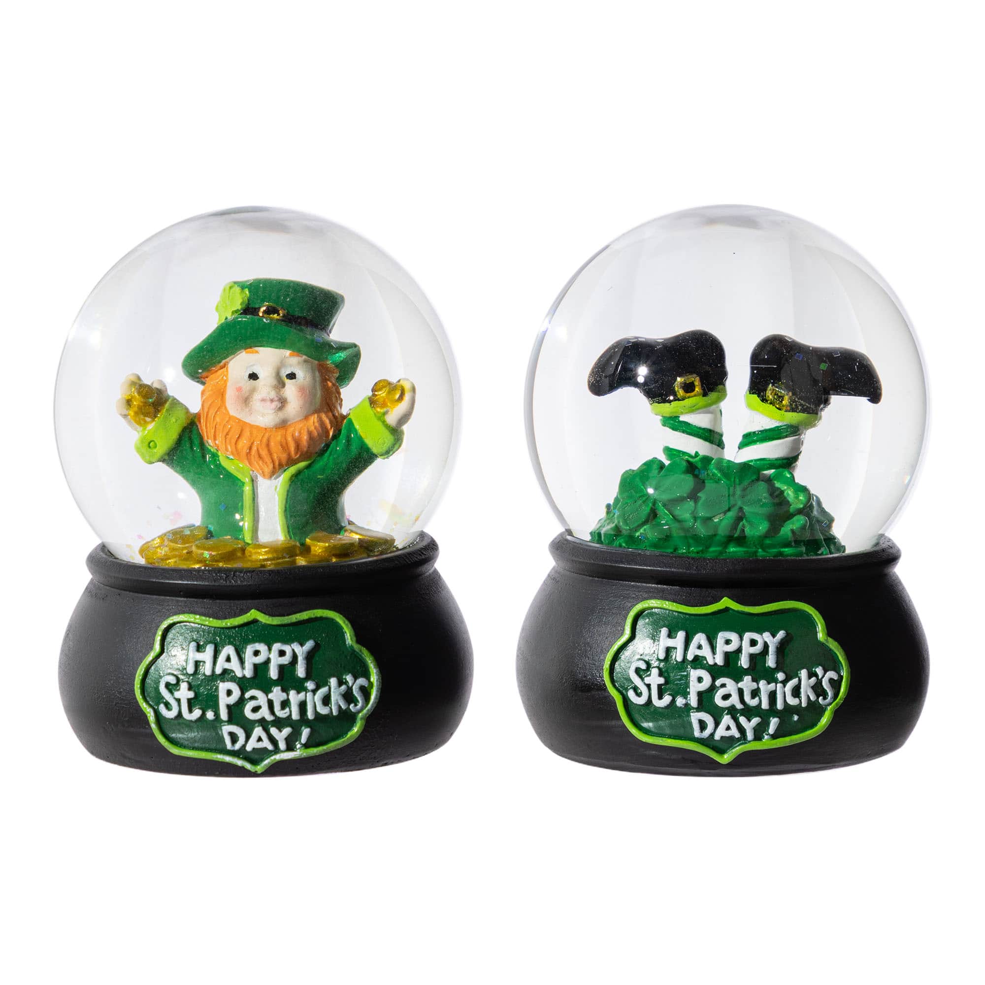 Glitzhome® 3.5" 65mm St. Patrick's Resin Leprechaun Waterglobes Set