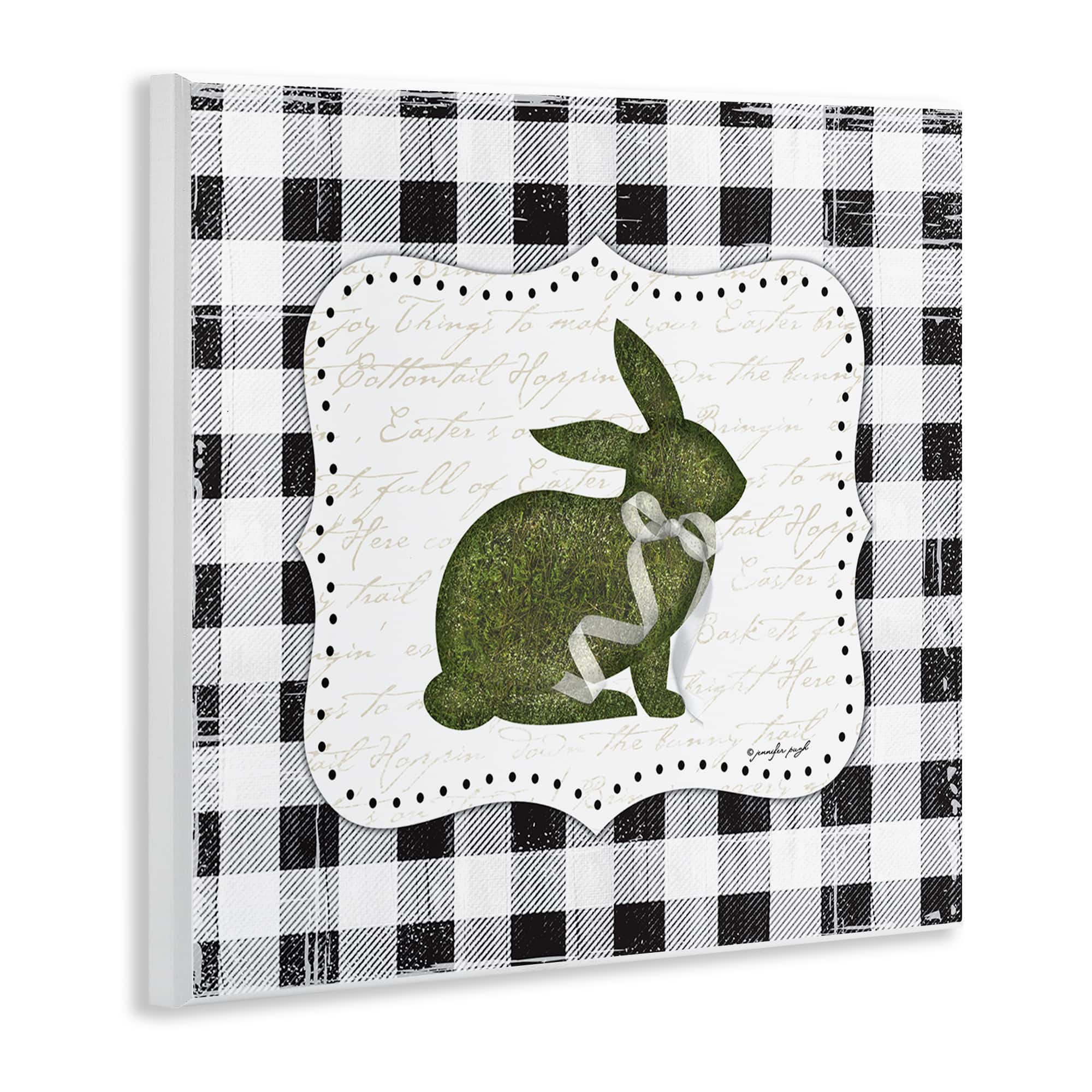 Stupell Industries Festive Easter Bunny Ribbon Spring Plaid Pattern Wall Plaque Art