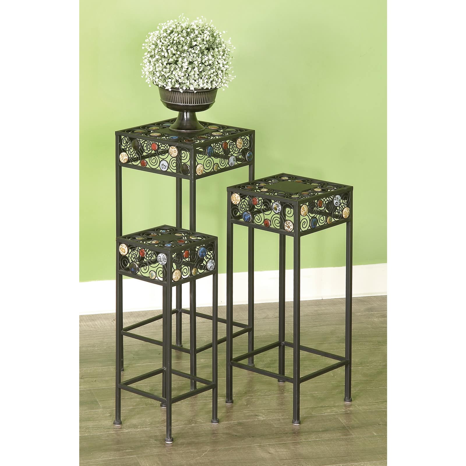 Multi Dot Black Metal Traditional Plantstand, 28", 24" & 20"
