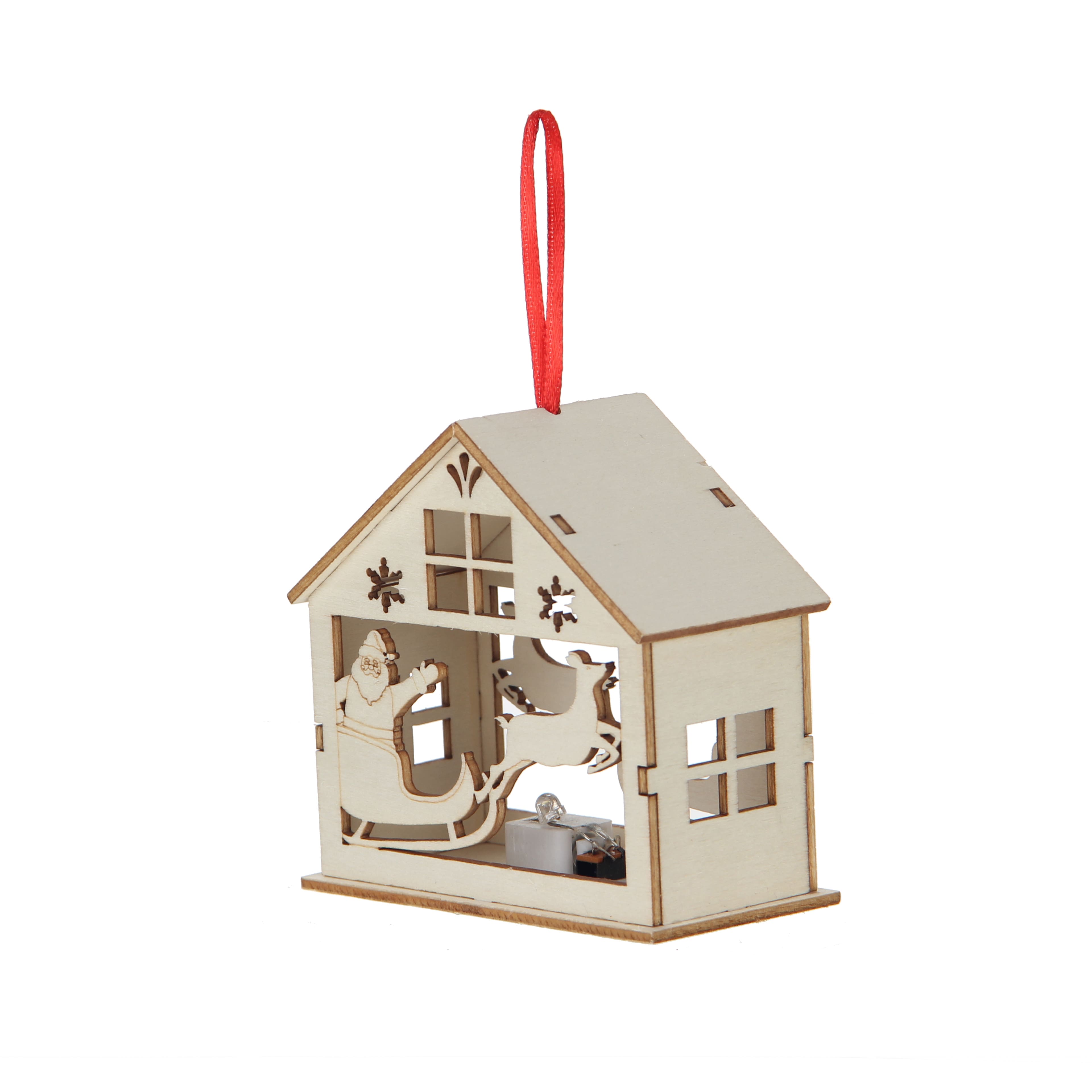 3.75&#x22; DIY LED Unfinished Plywood Santa Village Ornament by Make Market&#xAE;