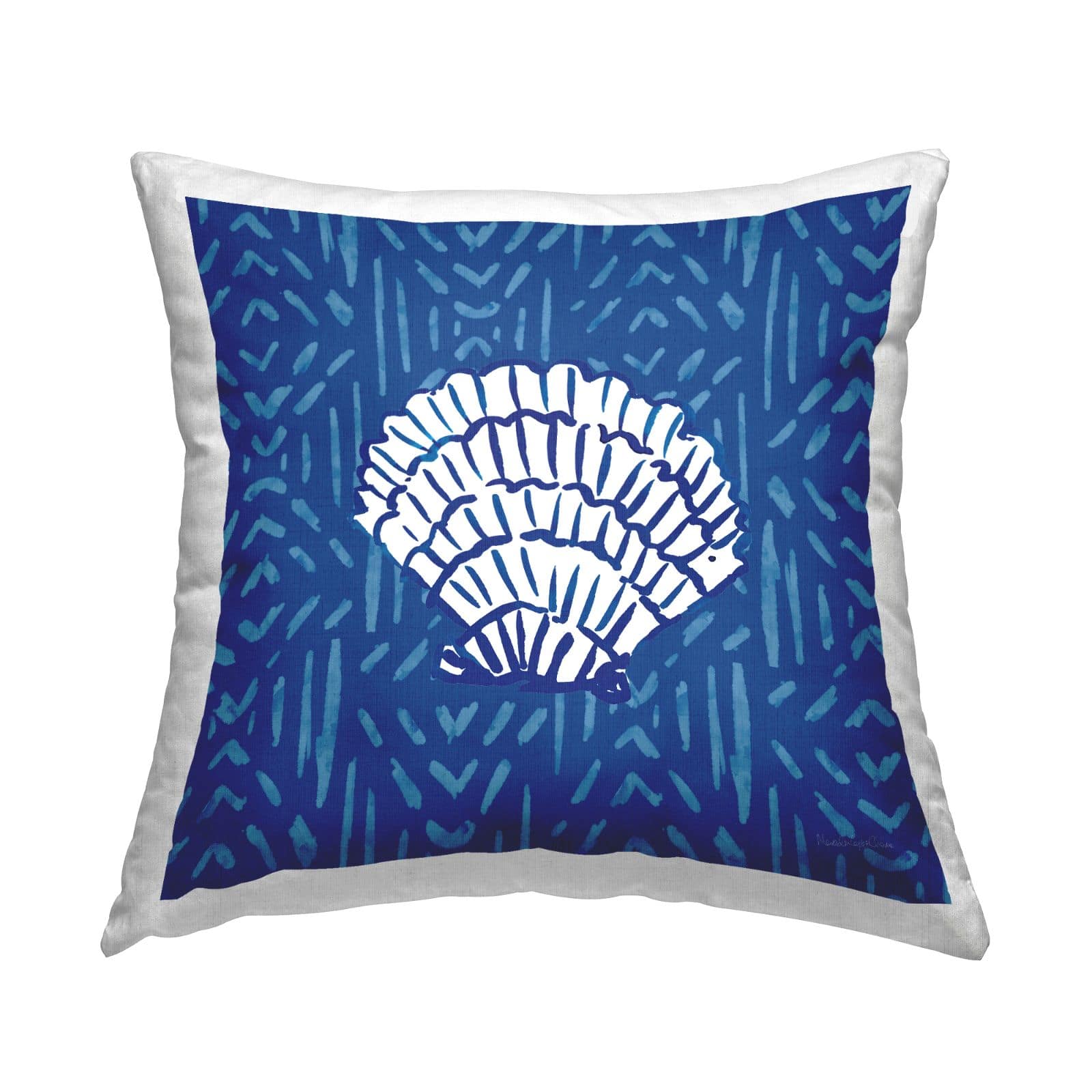 Stupell Industries Coastal White Seashell Blue Striped Pattern Throw Pillow, 18" x 18"