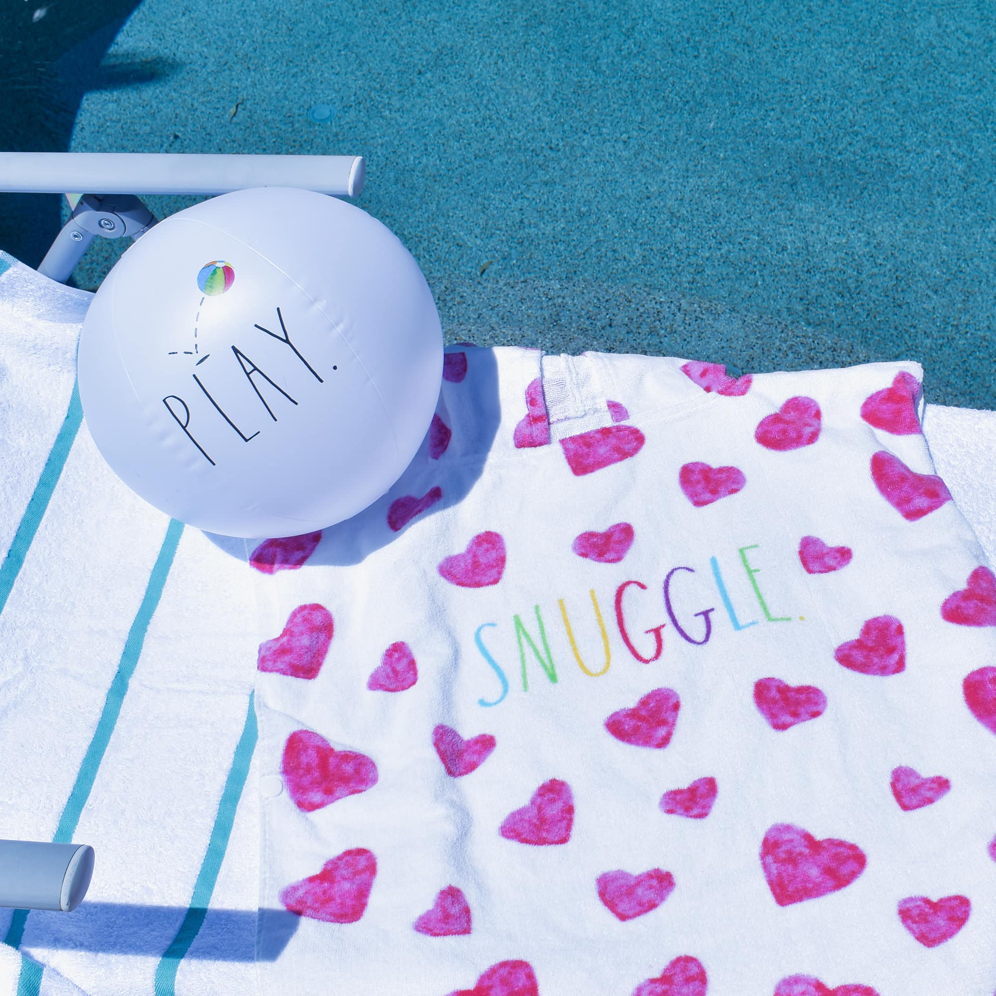 Rae Dunn Snuggle Hearts Kids Hooded Towel &#x26; Beach Ball Set