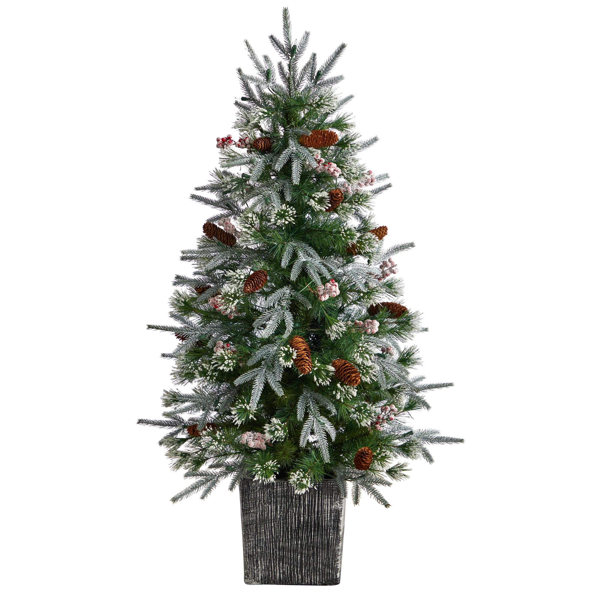 4ft. Pre-Lit Frosted Artificial Christmas Tree in Decorative Planter, White LED Lights