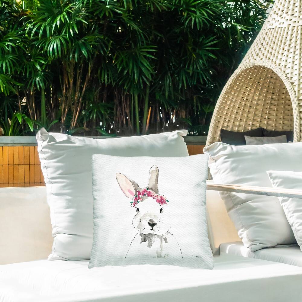 Stupell Industries Floral Crown Rabbit Bunny, Floral Crown Rabbit Bunny Outdoor Printed Pillow