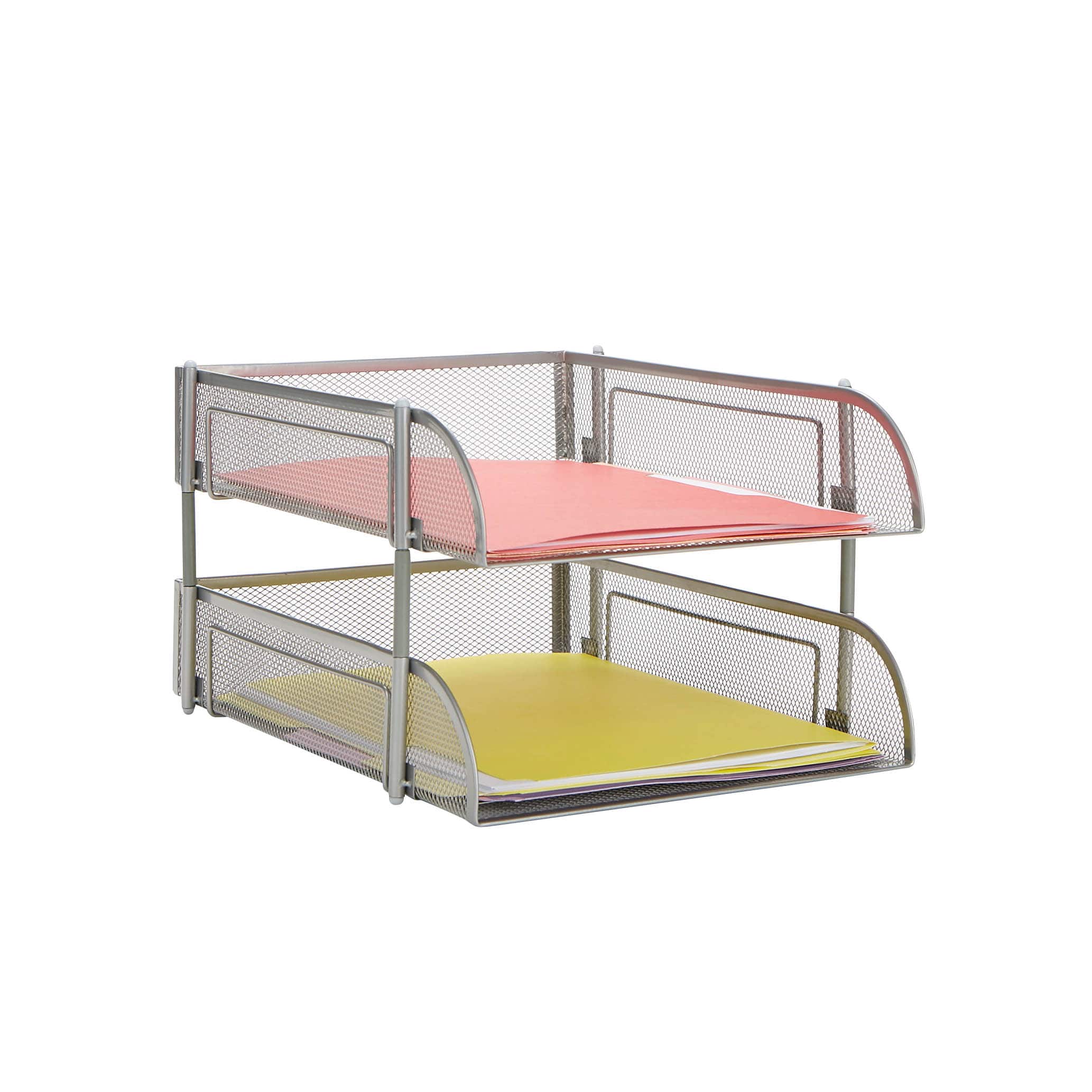 Mind Reader Silver 2 Piece Stackable Metal Mesh Letter Tray
