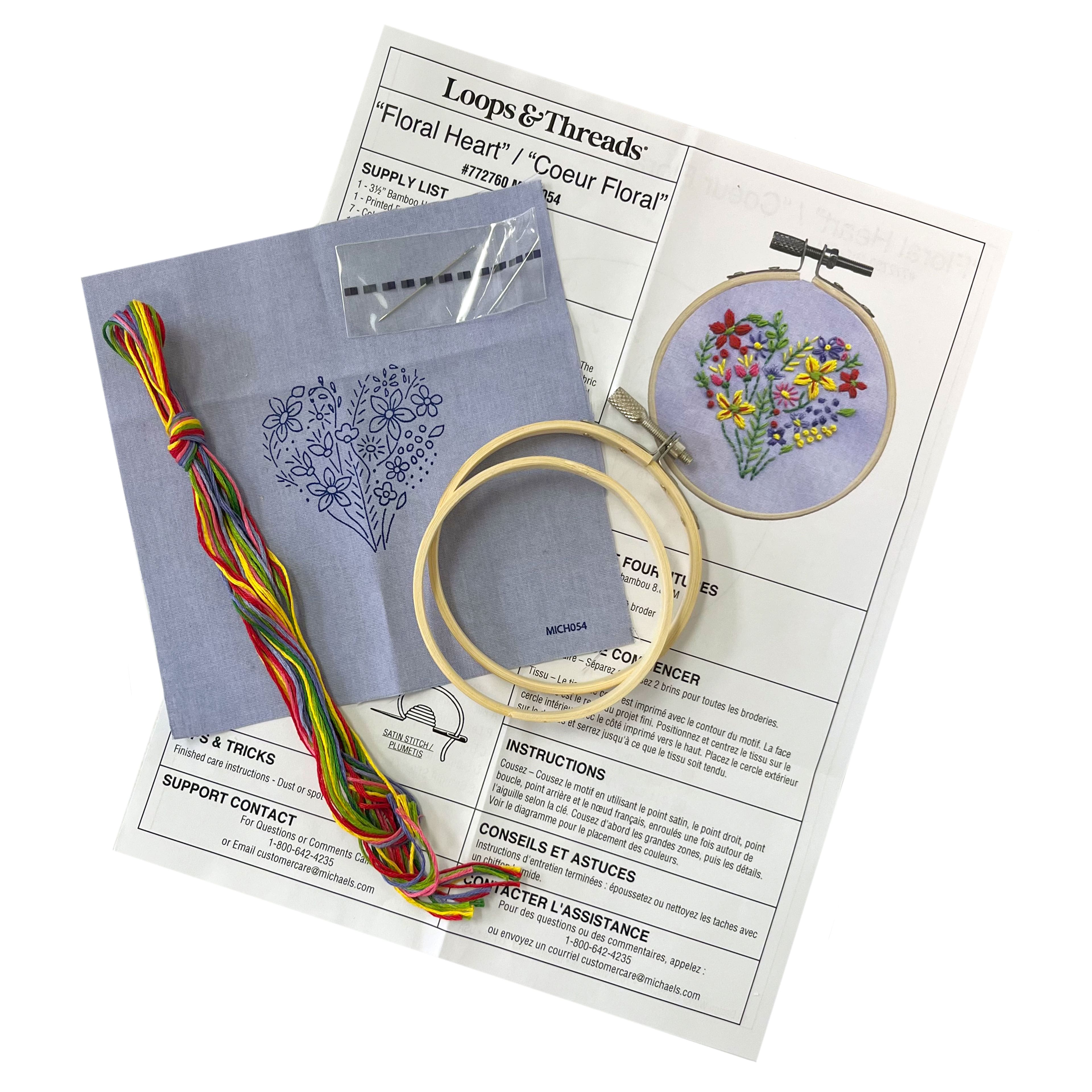 3.5" Floral Heart Stamped Design Embroidery Kit with Hoop by Loops & Threads®