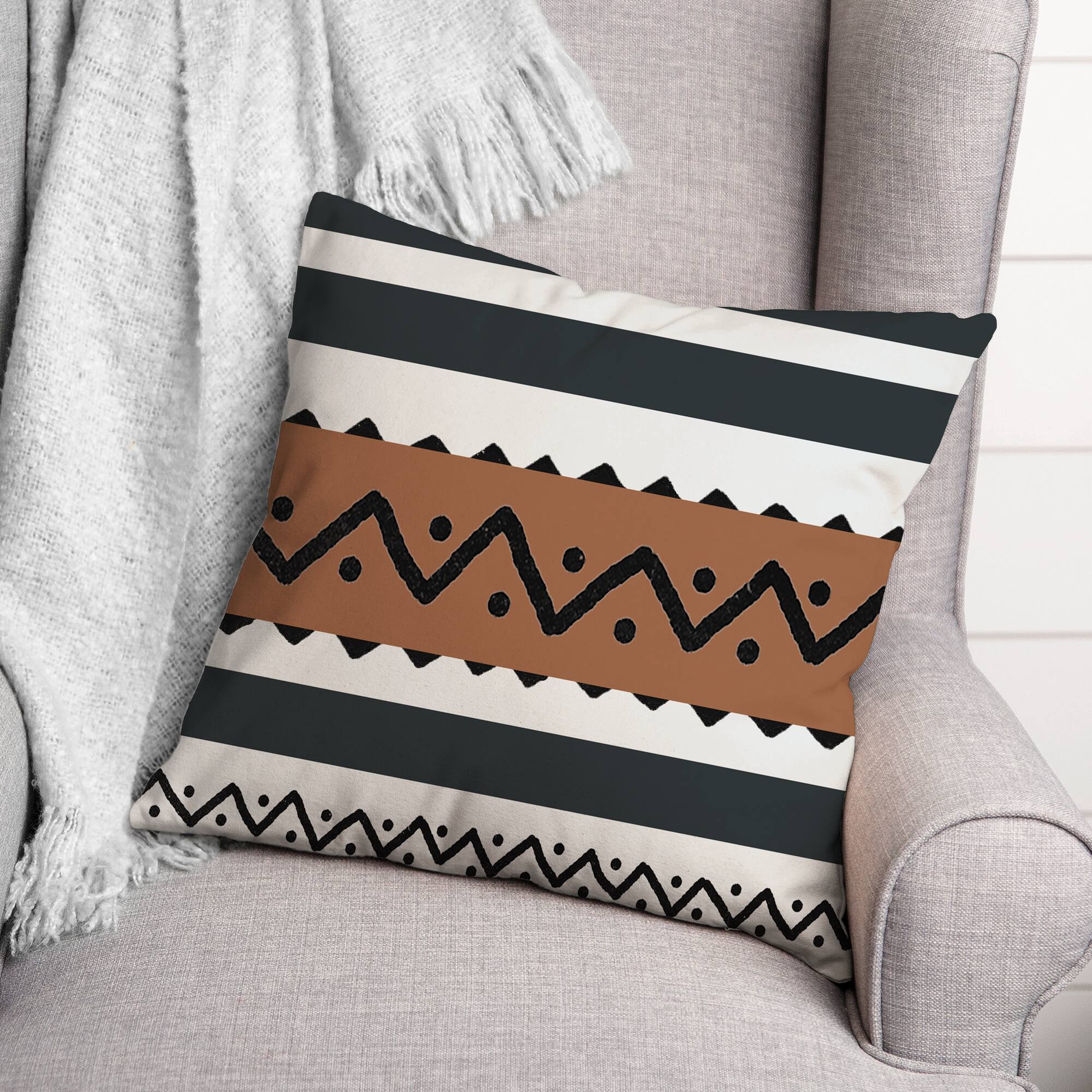 Brown Black Tribal 18" x 18" Throw Pillow