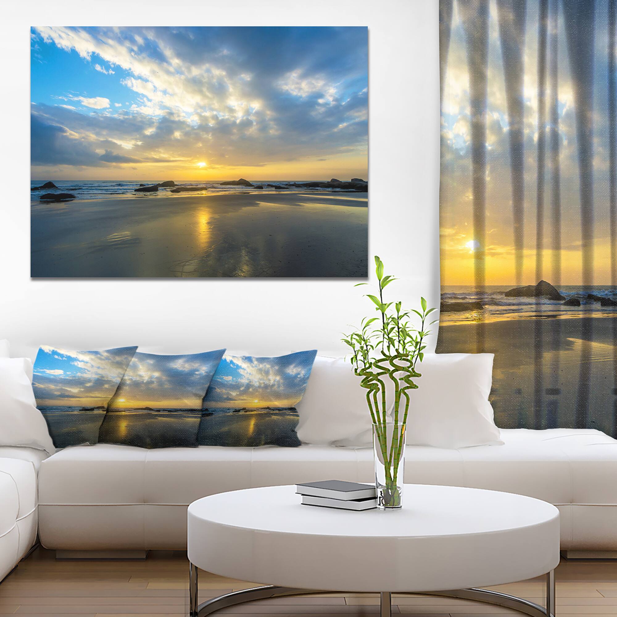 Designart - Beautiful Sunrise and Seashore - Large Seashore Canvas Wall Art