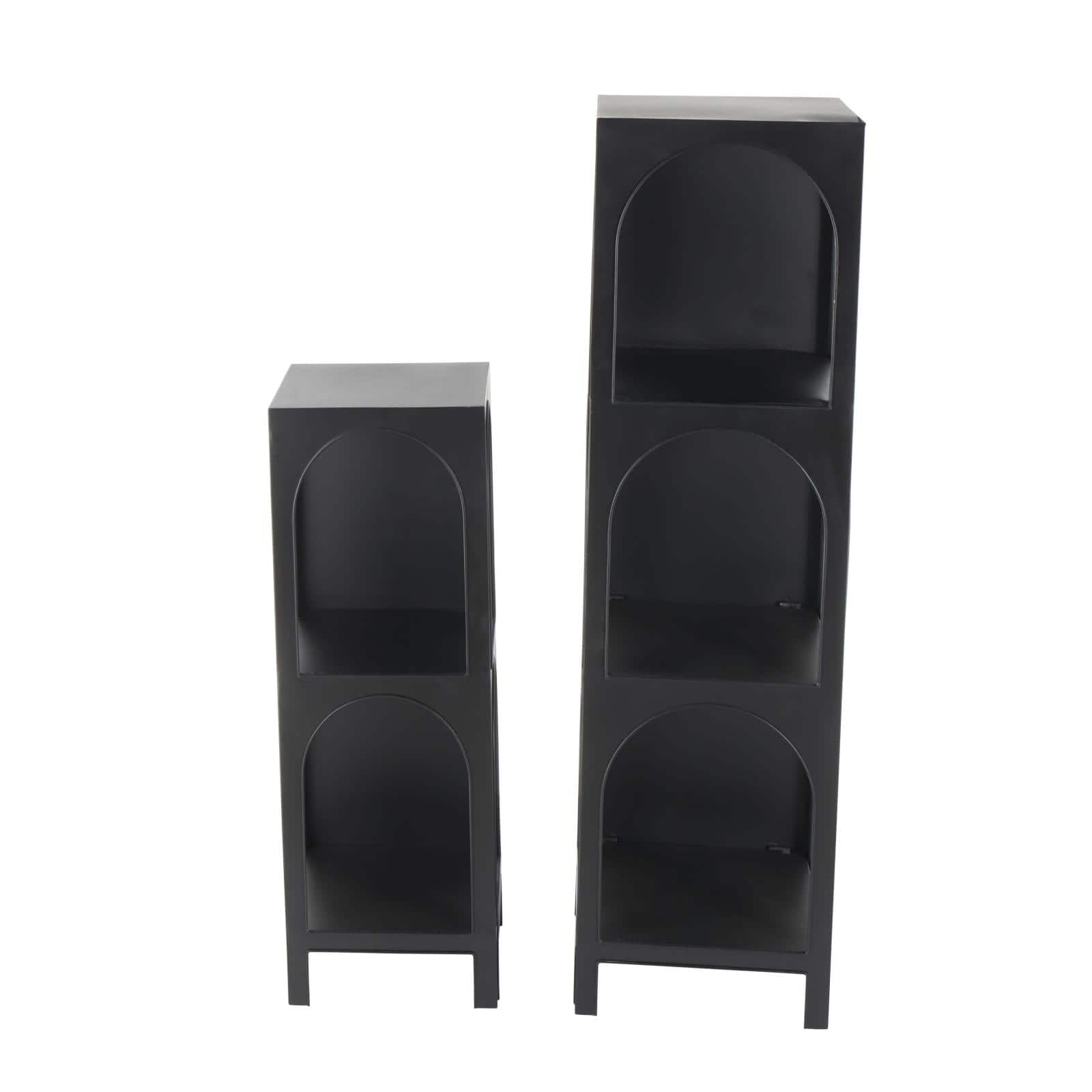 Black Metal 2 & 3 Shelf Storage Shelving Unit with Arched Openings, 2ct.