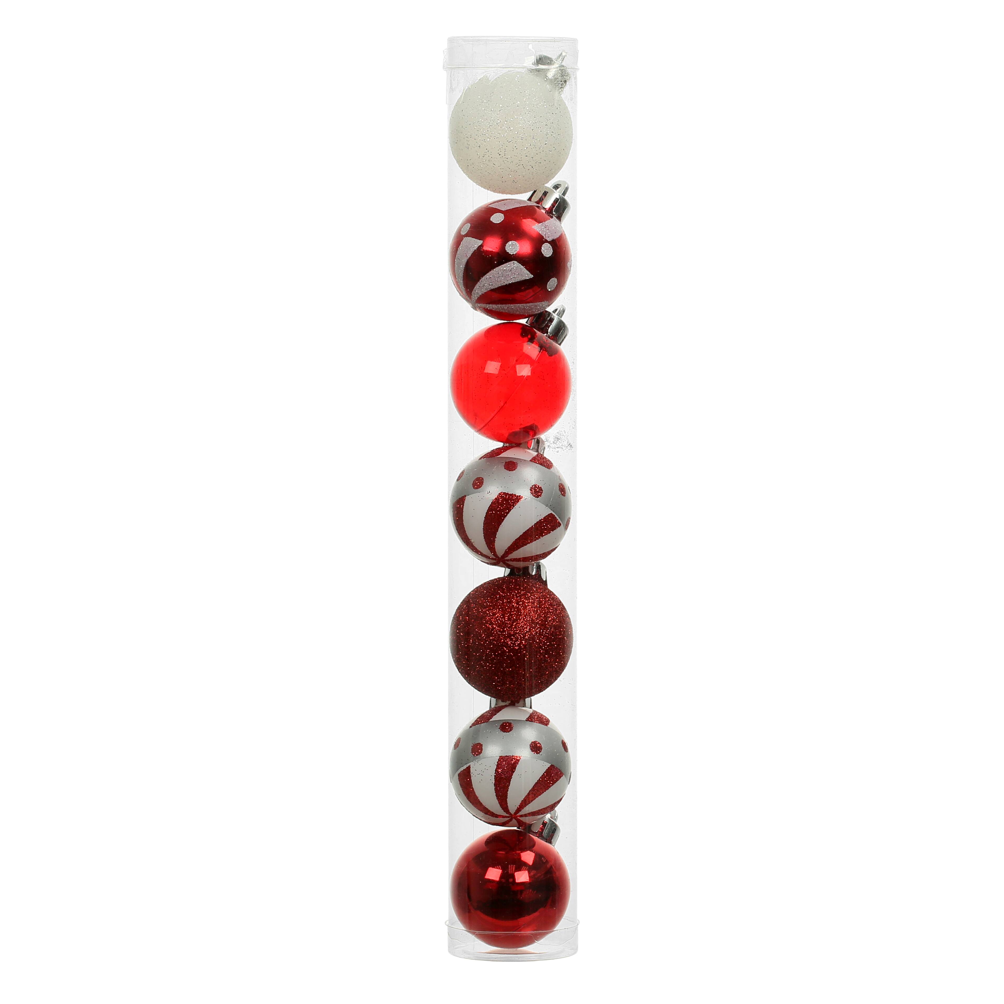 7 Pack 1.5" Red & White Polka Dot & Striped Shatterproof Ball Ornaments by Ashland®