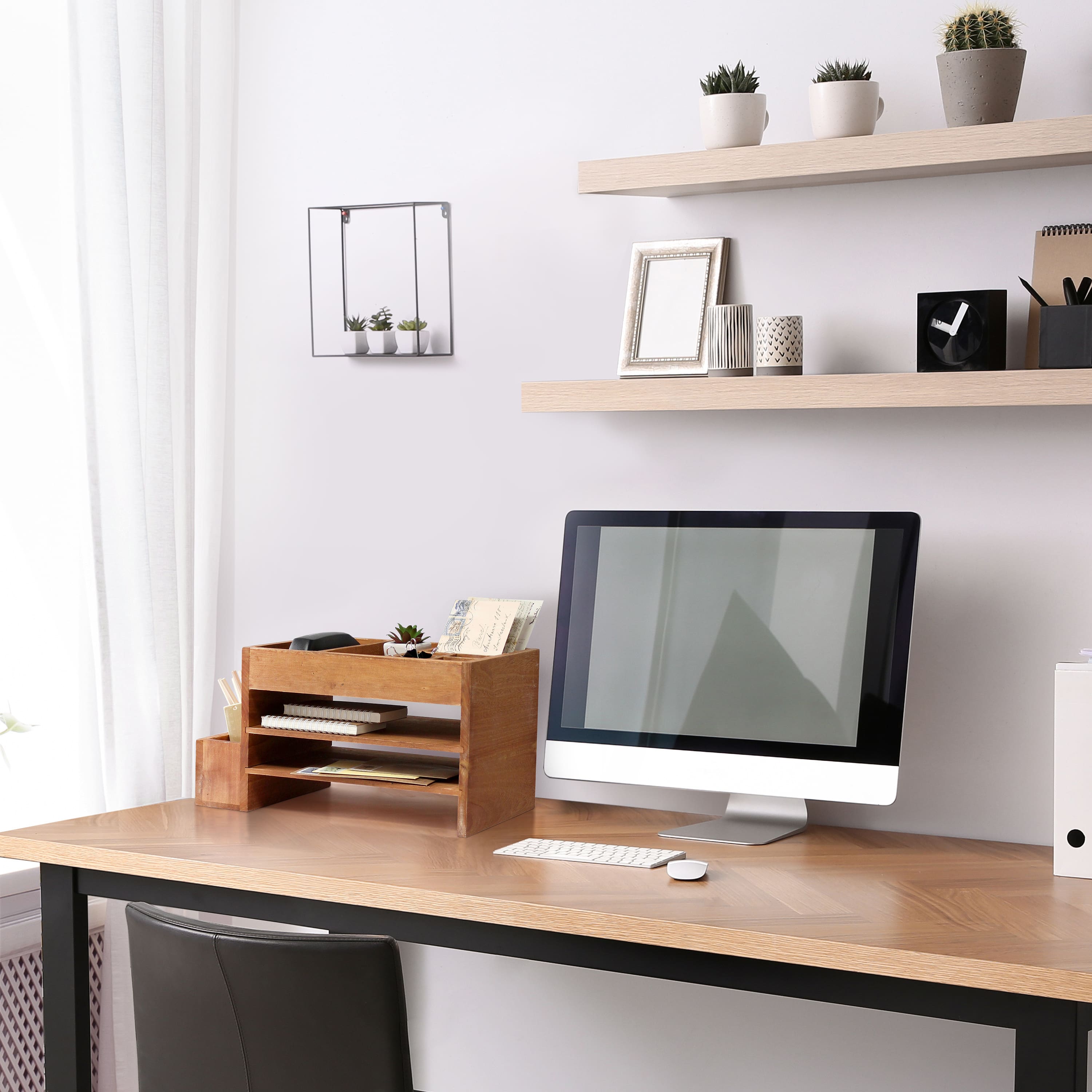 Elegant Designs Natural Wood Cubbies &#x26; Letter Tray Desk Organizer