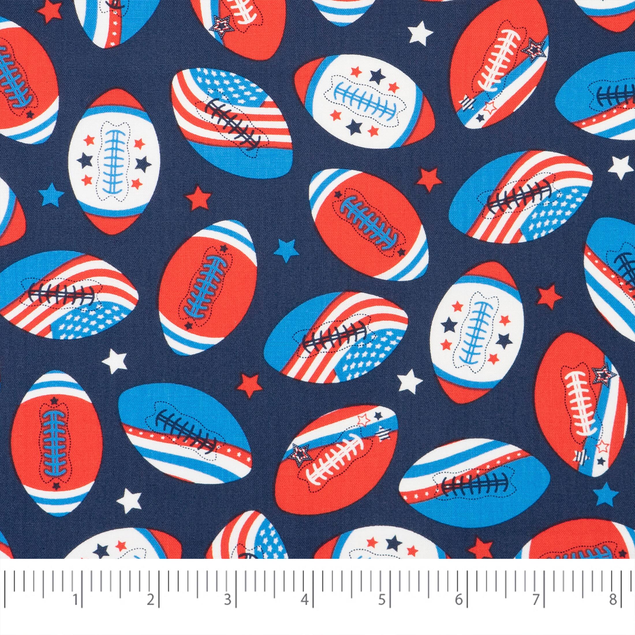 SINGER Flags on Footballs Printed Ringspun Cotton Fabric