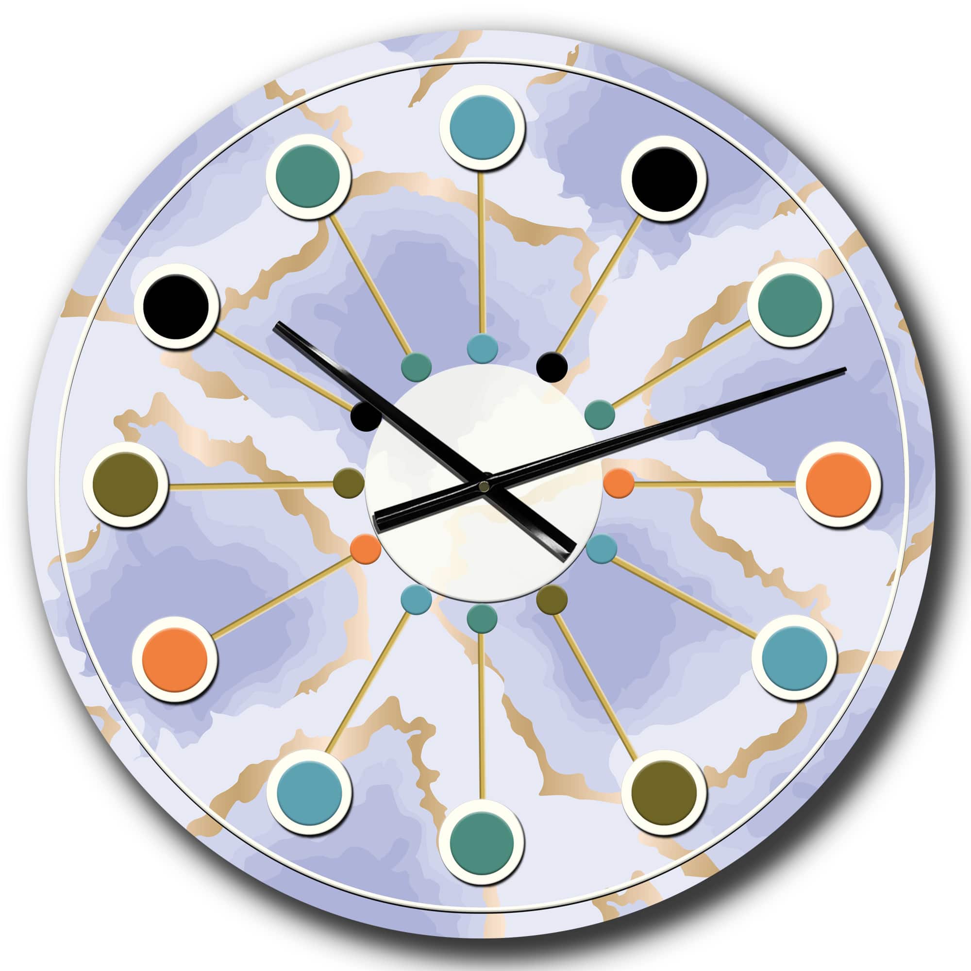 Designart &#x27;Pastel Blue And Gold Abstract Shapes Pattern Mid-Century Modern Wall Clock
