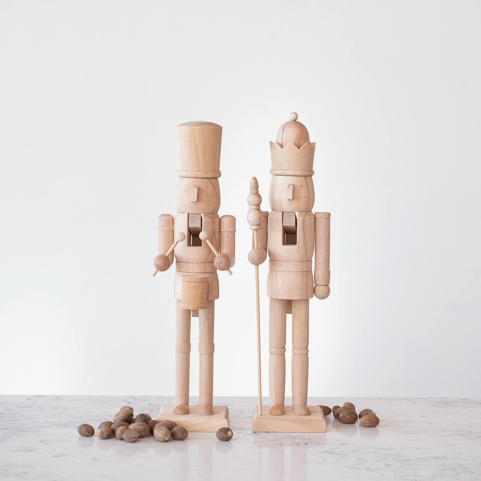 Wood Nutcracker Sculpture, Natural, Set of 2