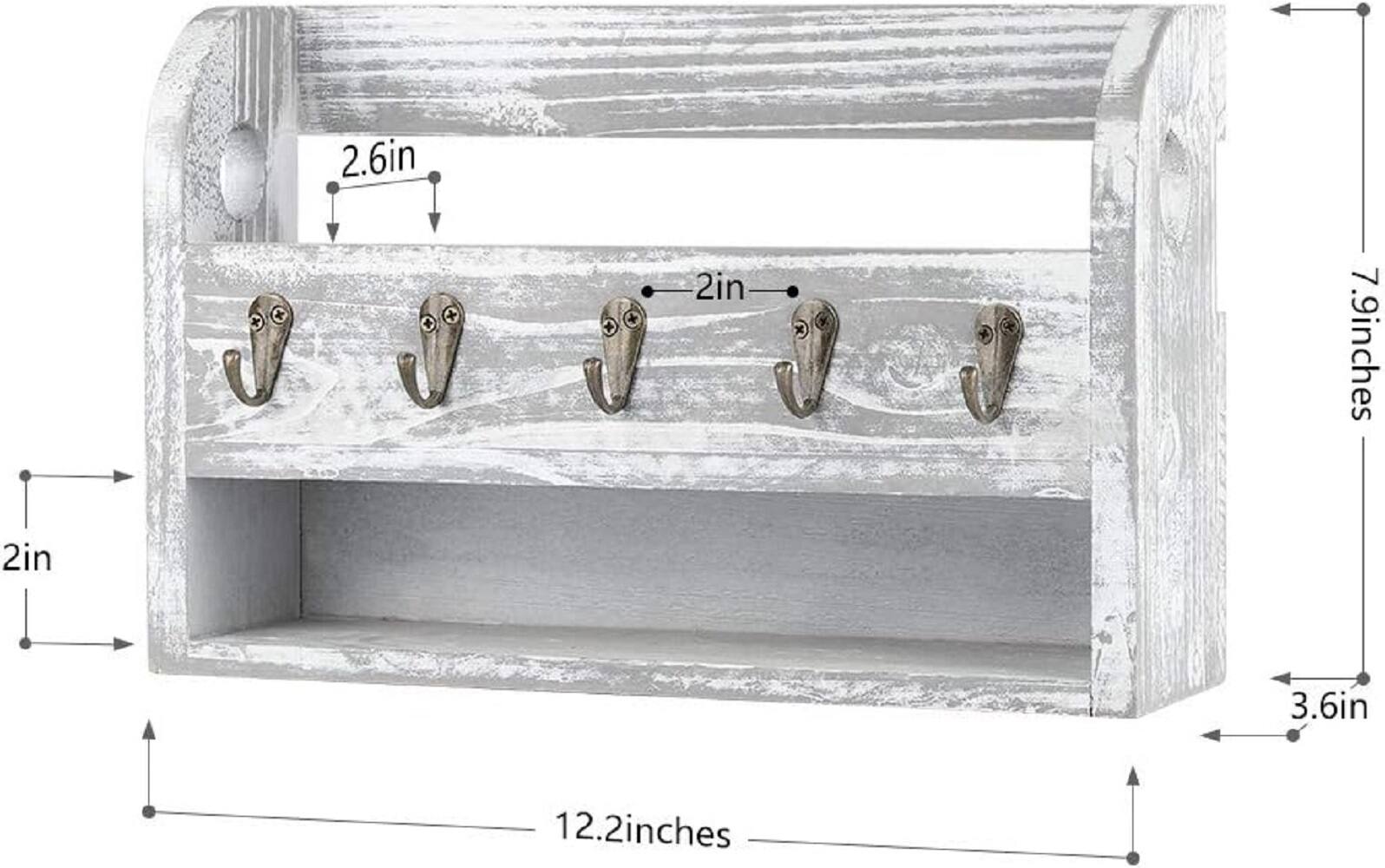 NEX™ Gray White Wood Wall Mounted Mail & Key Holder