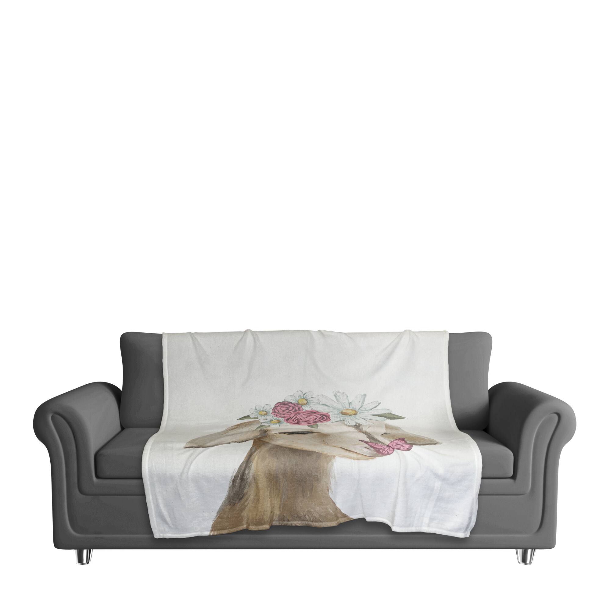 50" x 60" Cute Baby Goat with Butterfly & Flowers Coral Fleece Blanket