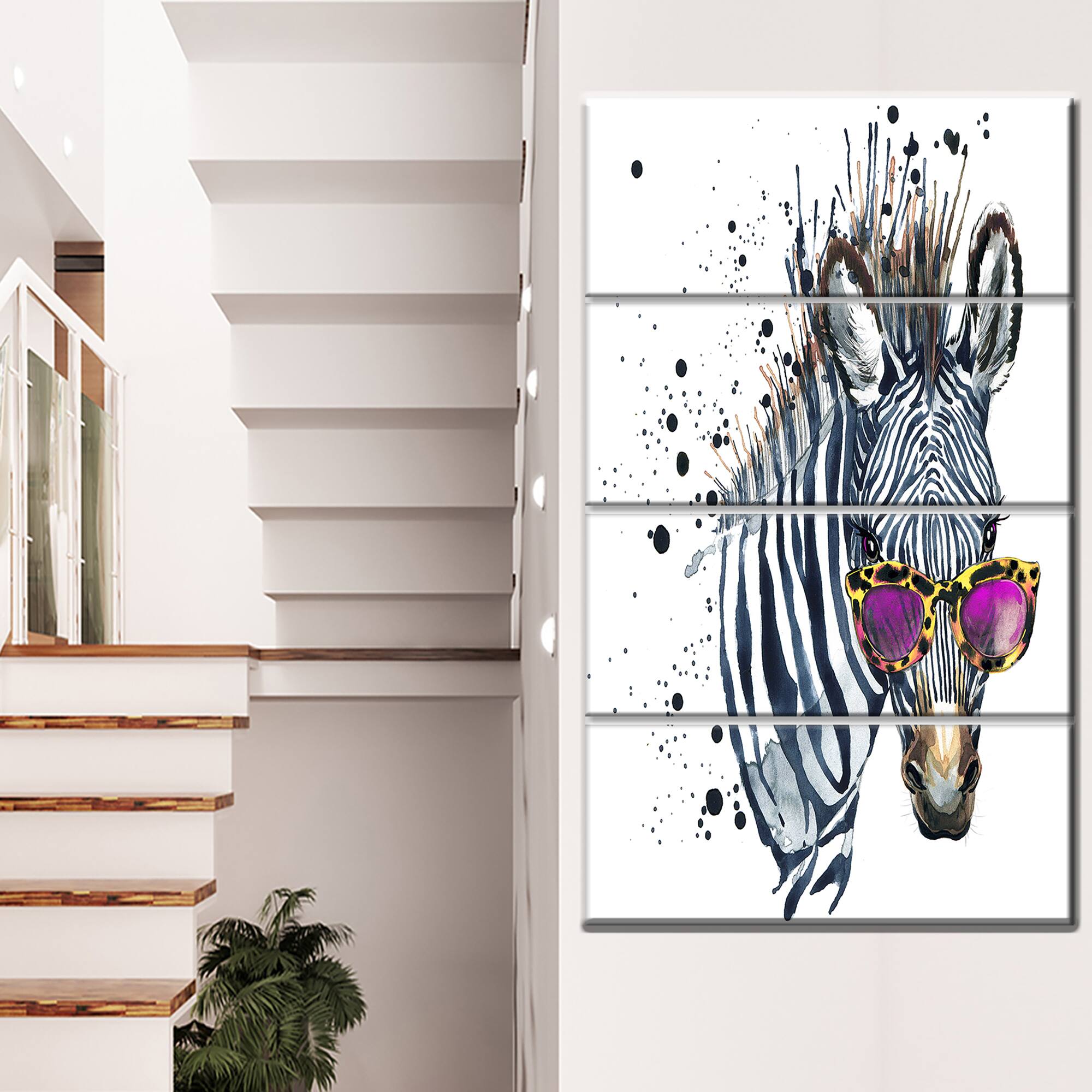 Designart - Funny Zebra Watercolor - Animal Canvas Art Print
