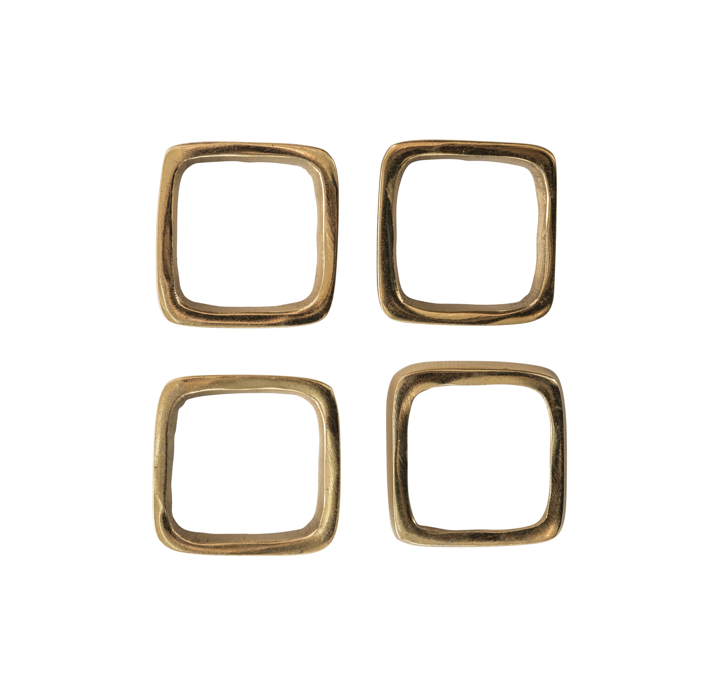 Hello Honey&#xAE; Brass Finished Square Metal Napkin Rings with Leather Tie Set