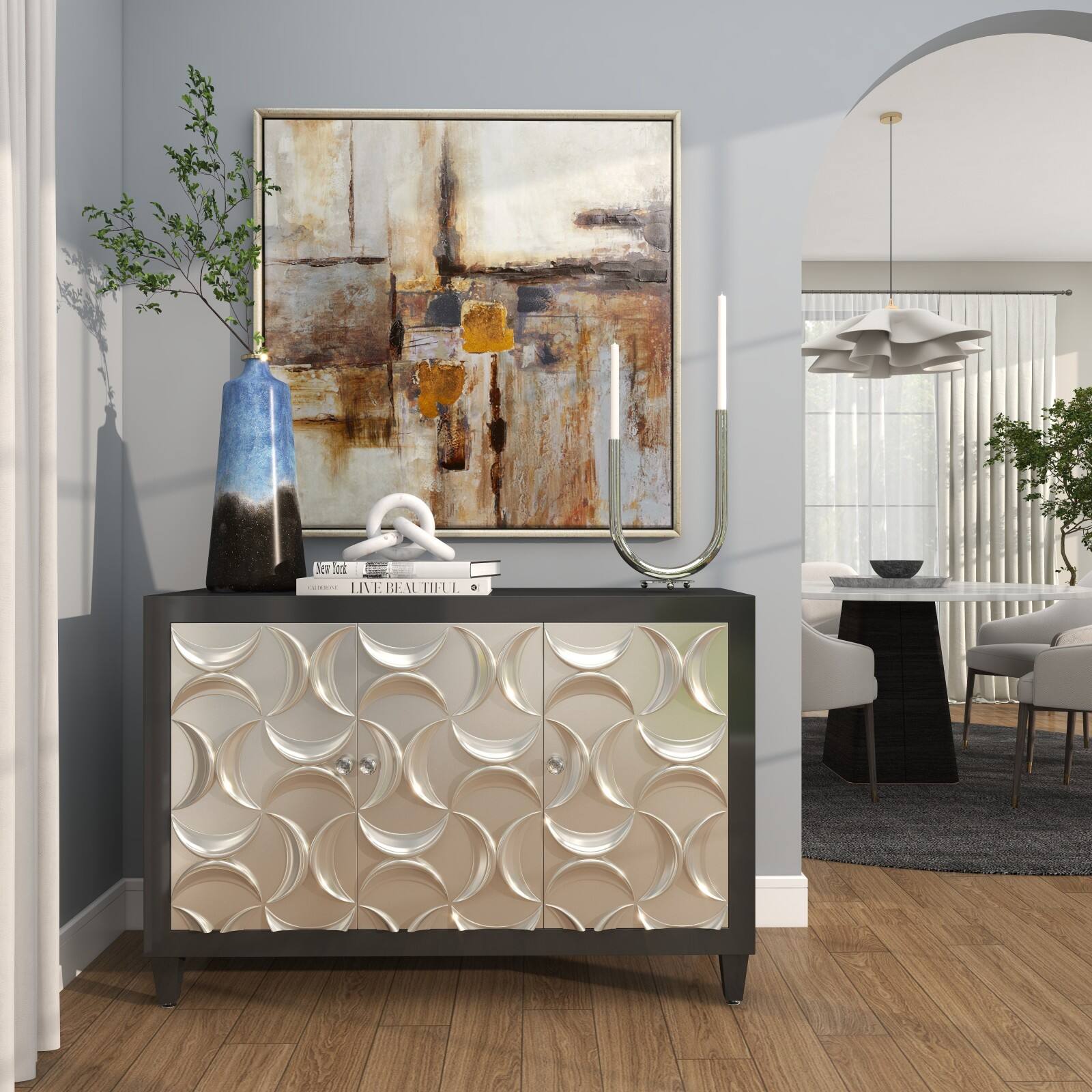 10" White Marble 3 Link Chain Sculpture Décor