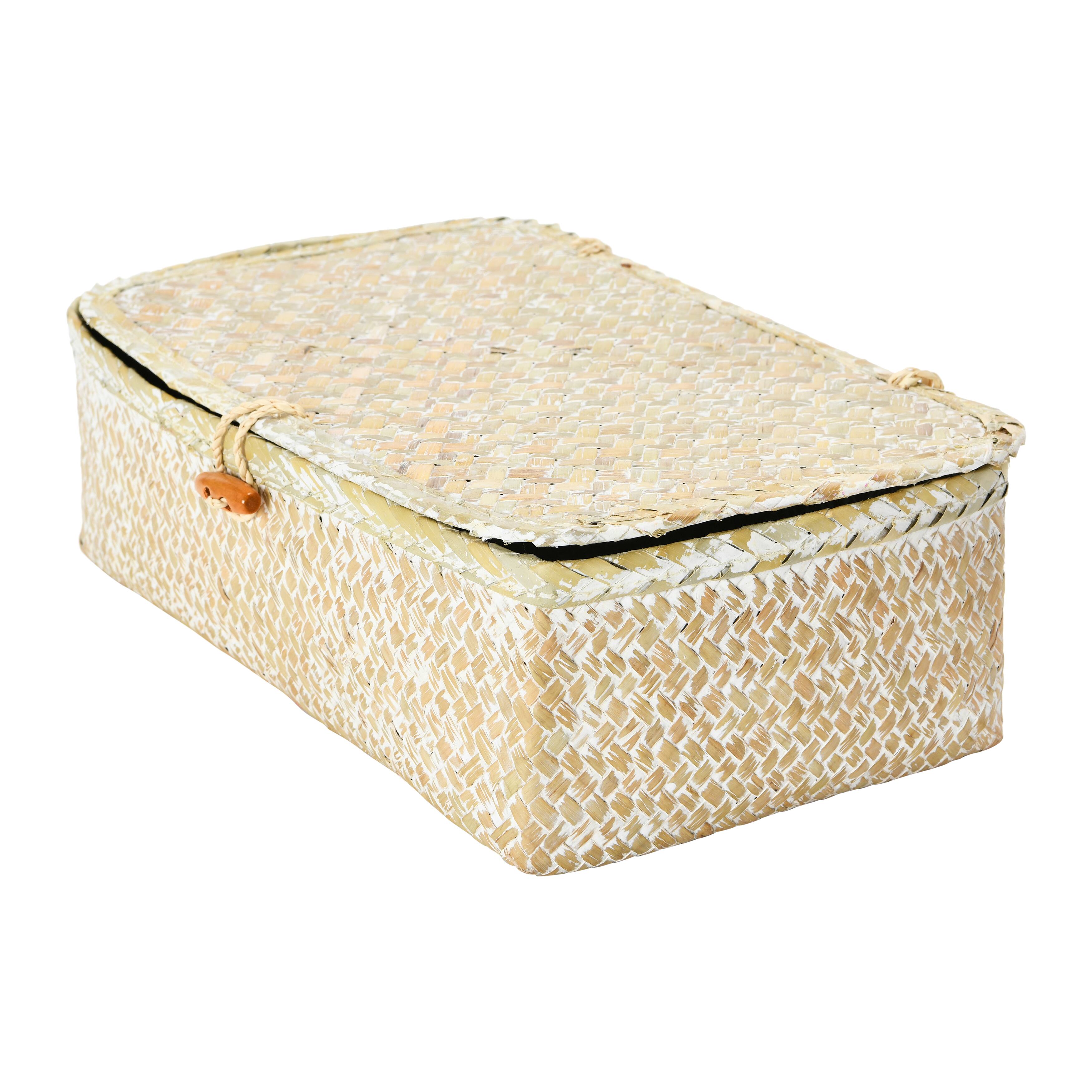 Hello Honey&#xAE; Whitewashed Hand-Woven Seagrass Boxes with Lids &#x26; Toggle Closure Set