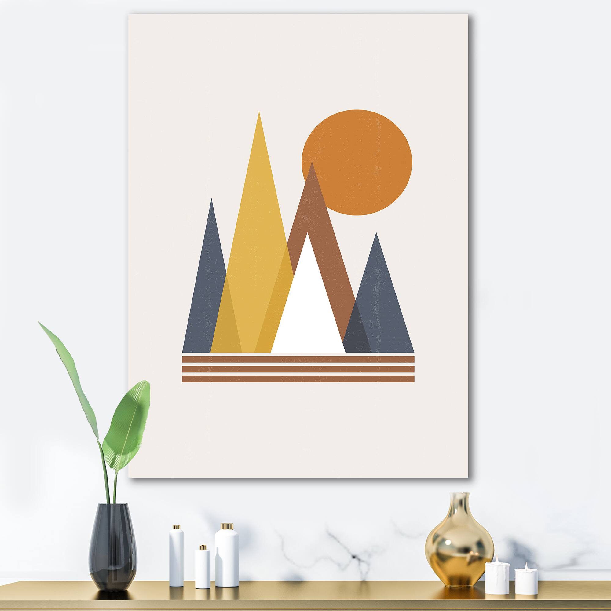 Designart - Mountain Abstract and Sun - Modern Canvas Wall Art Print