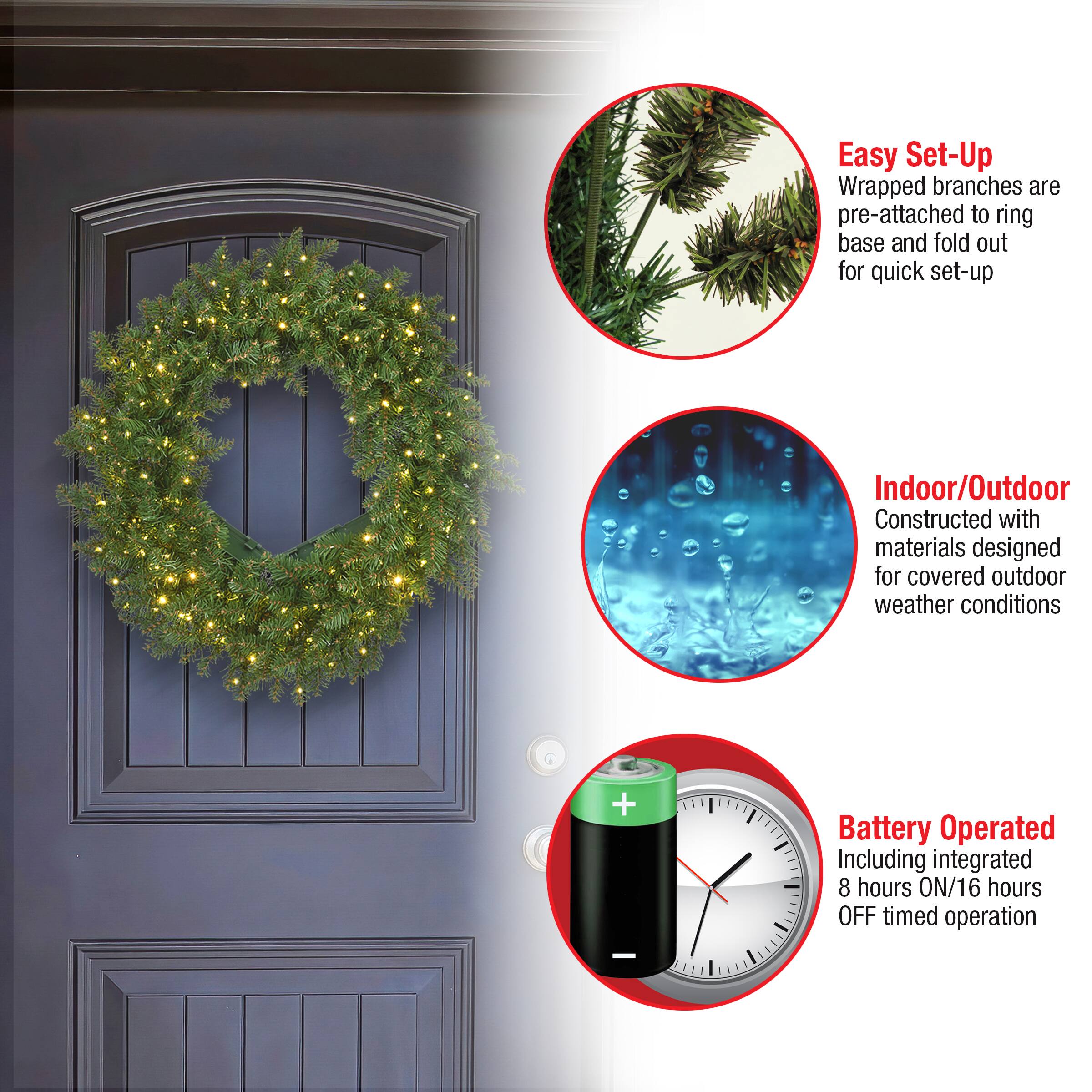 24&#x22; Kingswood&#xAE; Fir Wreath with 250ct. Warm White Battery Operated LED Infinity&#x2122; Lights