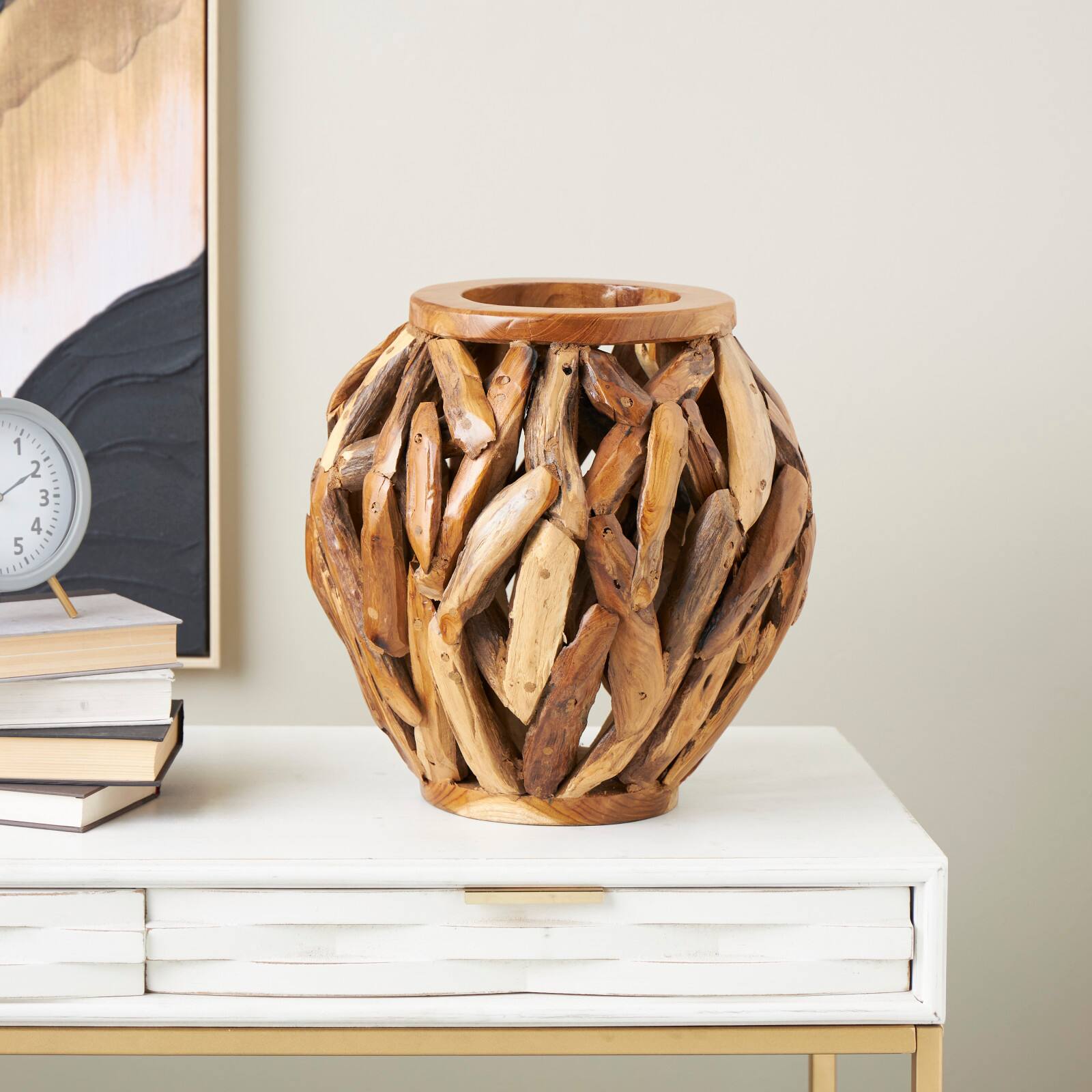 15.5&#x22; Brown Teak Wood Handmade Live Edge Tree Branch Vase