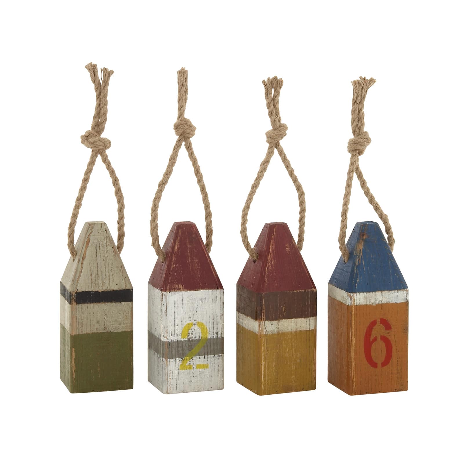 10&#x22; Multicolored Wood Coastal Buoy Sculpture Set