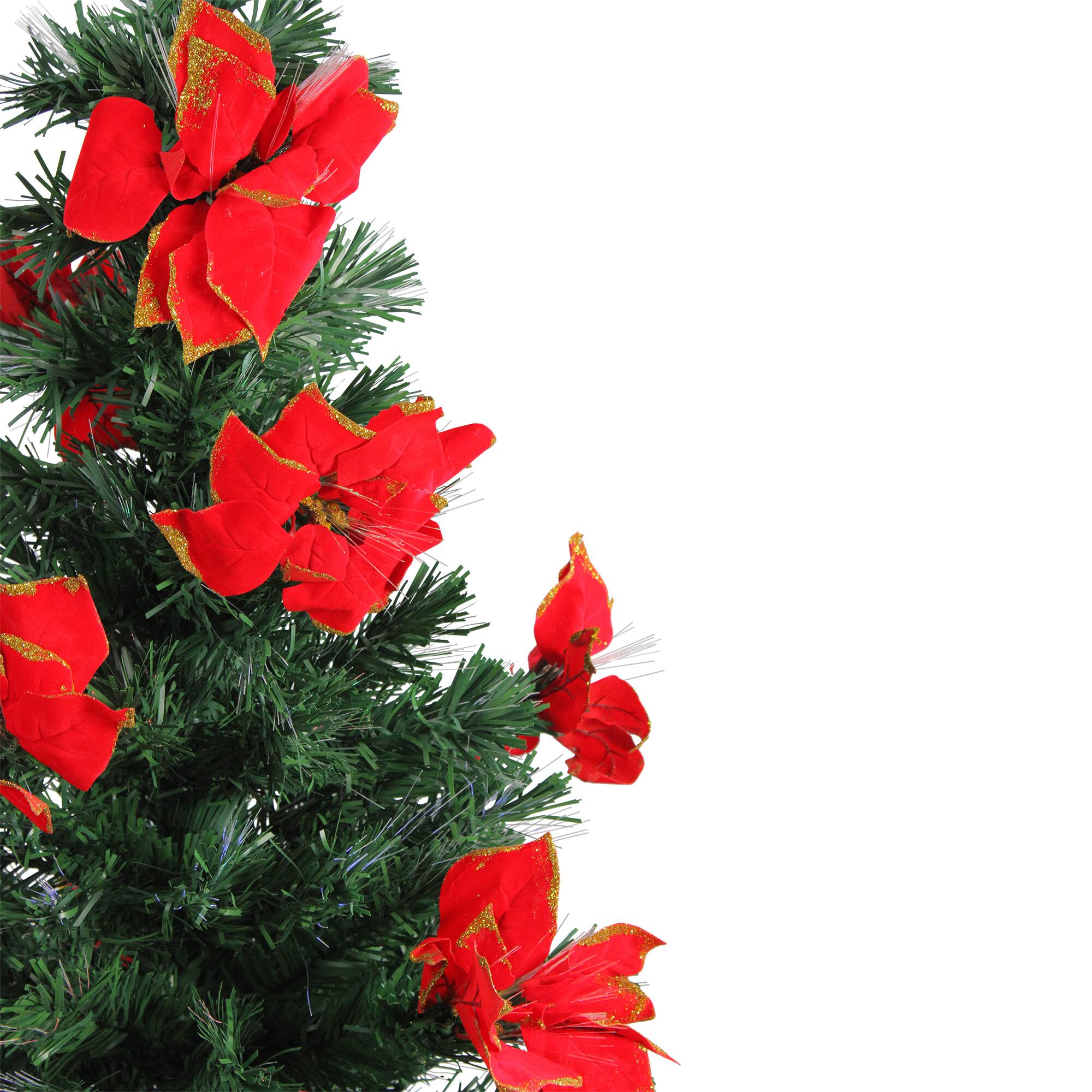 4ft. Fiber Optic Color Changing Artificial Christmas Tree with Red Poinsettias & Star