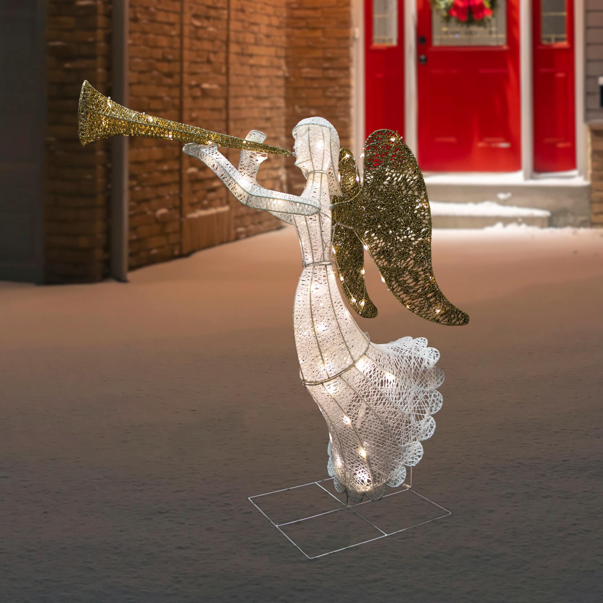 48" LED Lighted Gold and Silver Trumpeting Angel Outdoor Christmas Outdoor Decoration