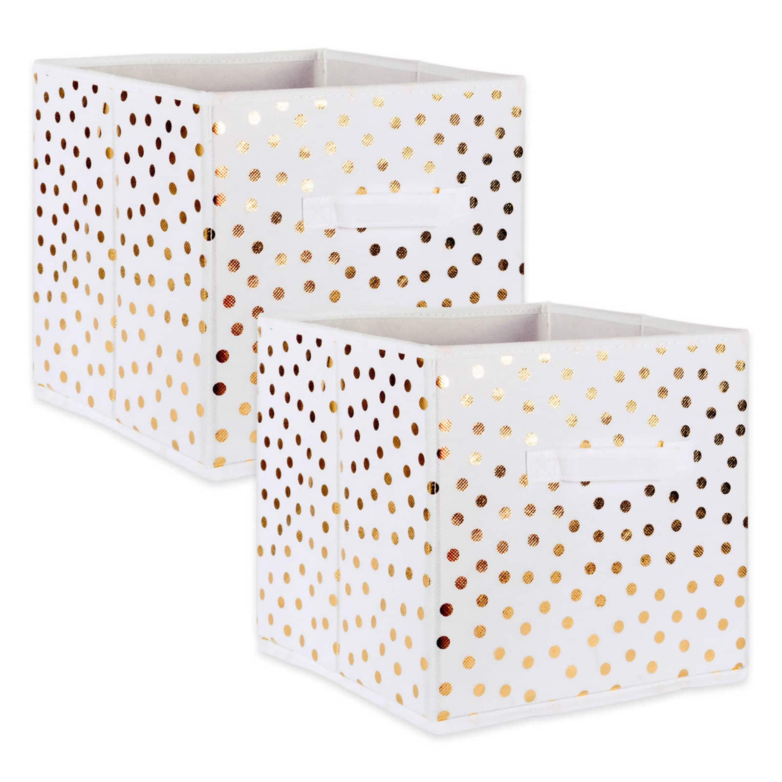 DII® 11" Nonwoven Polyester White & Gold Small Dots Storage Cube, 2ct.